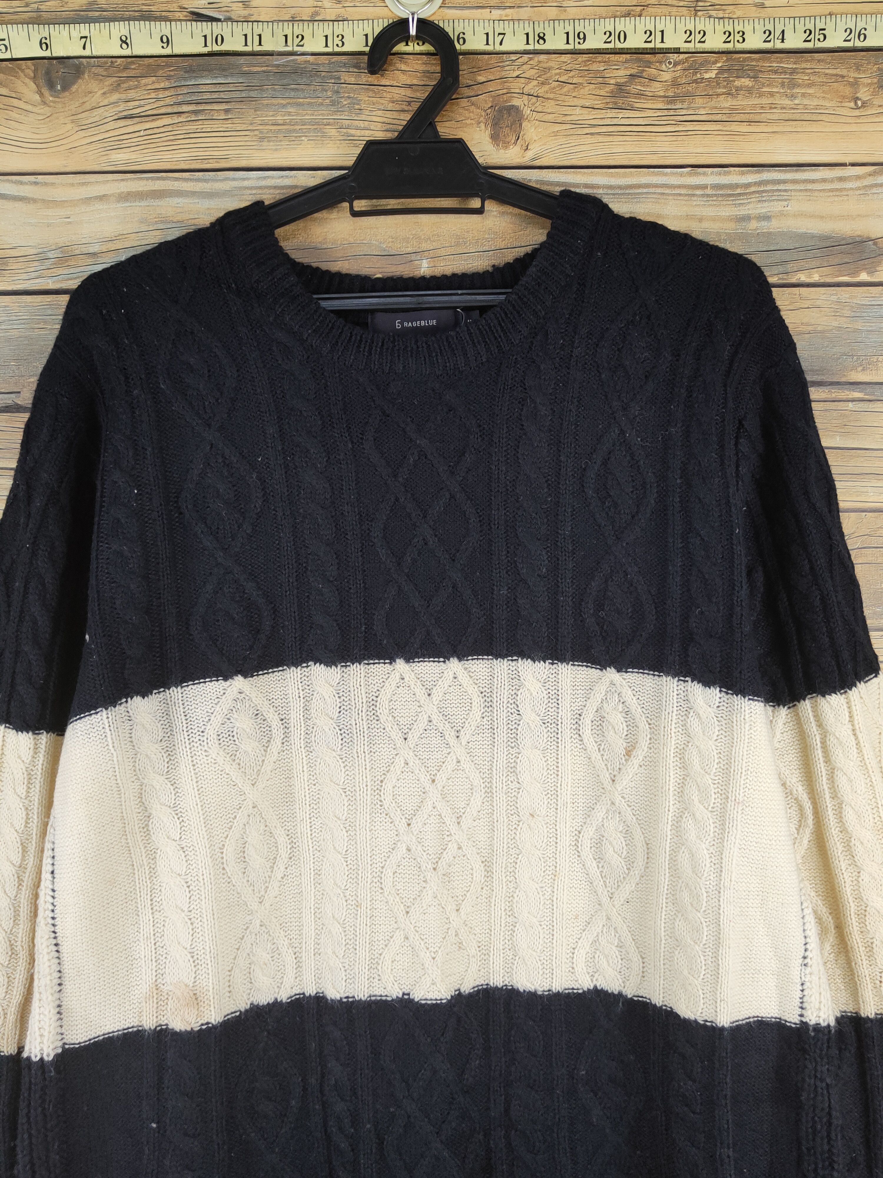 Aran Isles Knitwear × Japanese Brand × RAGEBLUE Rageblue Black Cream Knitwear Sweatshirts #W1227 Size US M / EU 48-50 / 2 - 2 Thumbnail