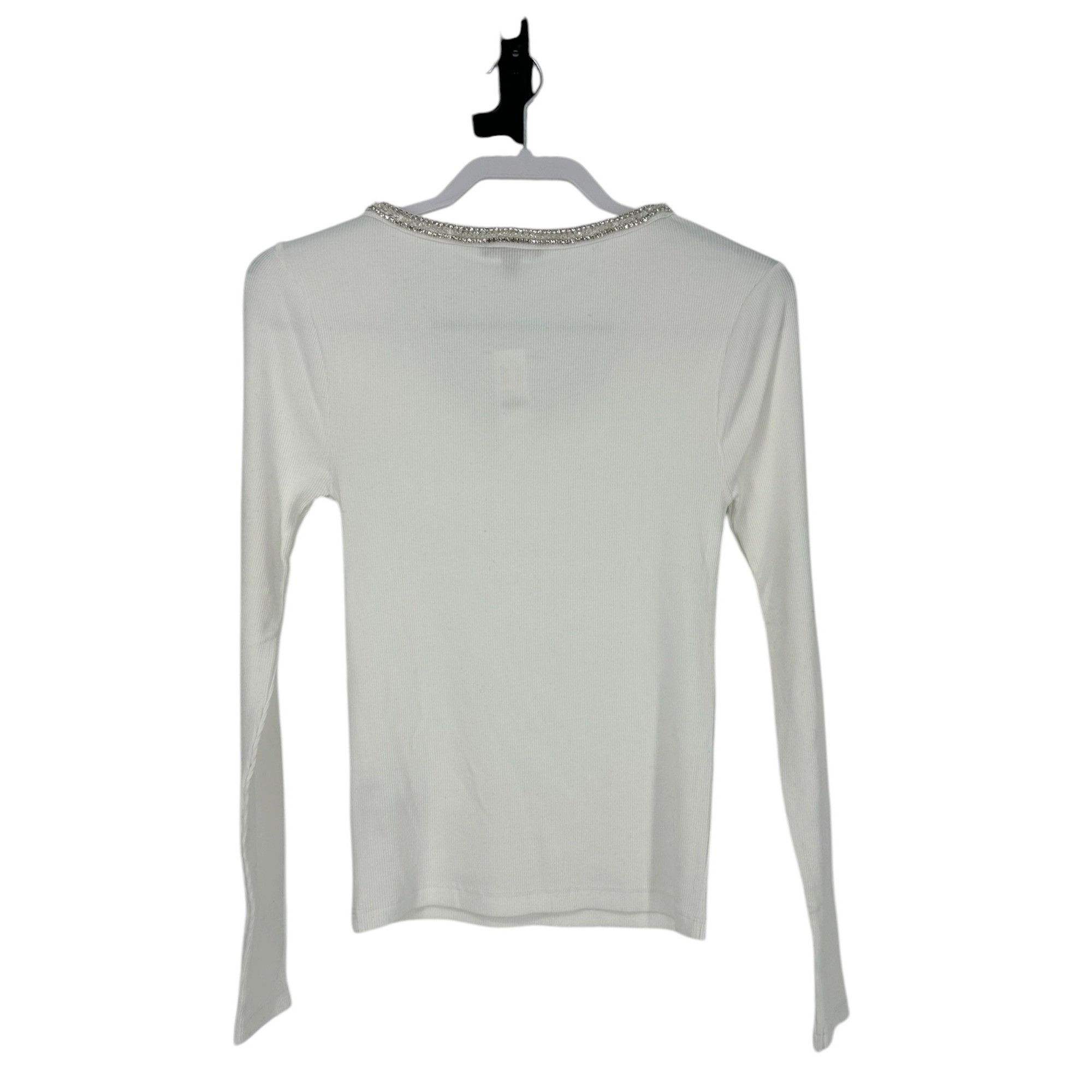 J.Crew J.Crew Polished Glam Rhinestone Neckline Top Small White Rib Size S / US 4 / IT 40 - 2 Thumbnail