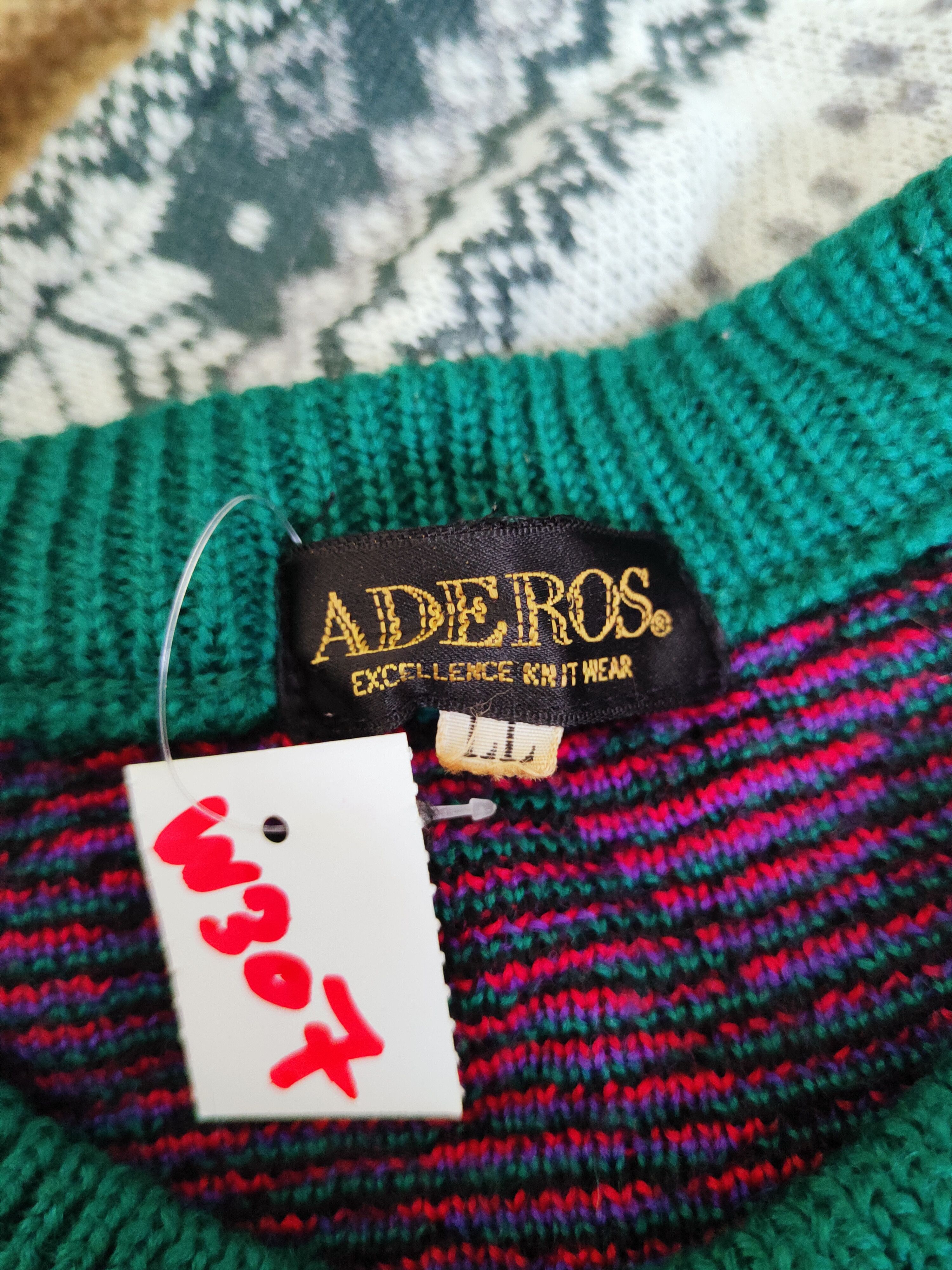 Japanese Brand × Vintage Aderos Green Red Knitwear Sweatshirts #W307 Size US L / EU 52-54 / 3 - 11 Thumbnail