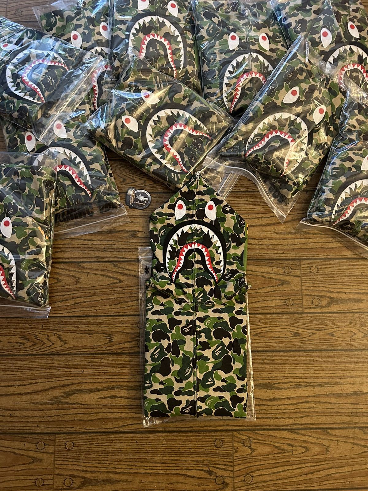 image of Bape Green Abc Camo Shark Full Zip Hoodie (New), Men's (Size 2XL)