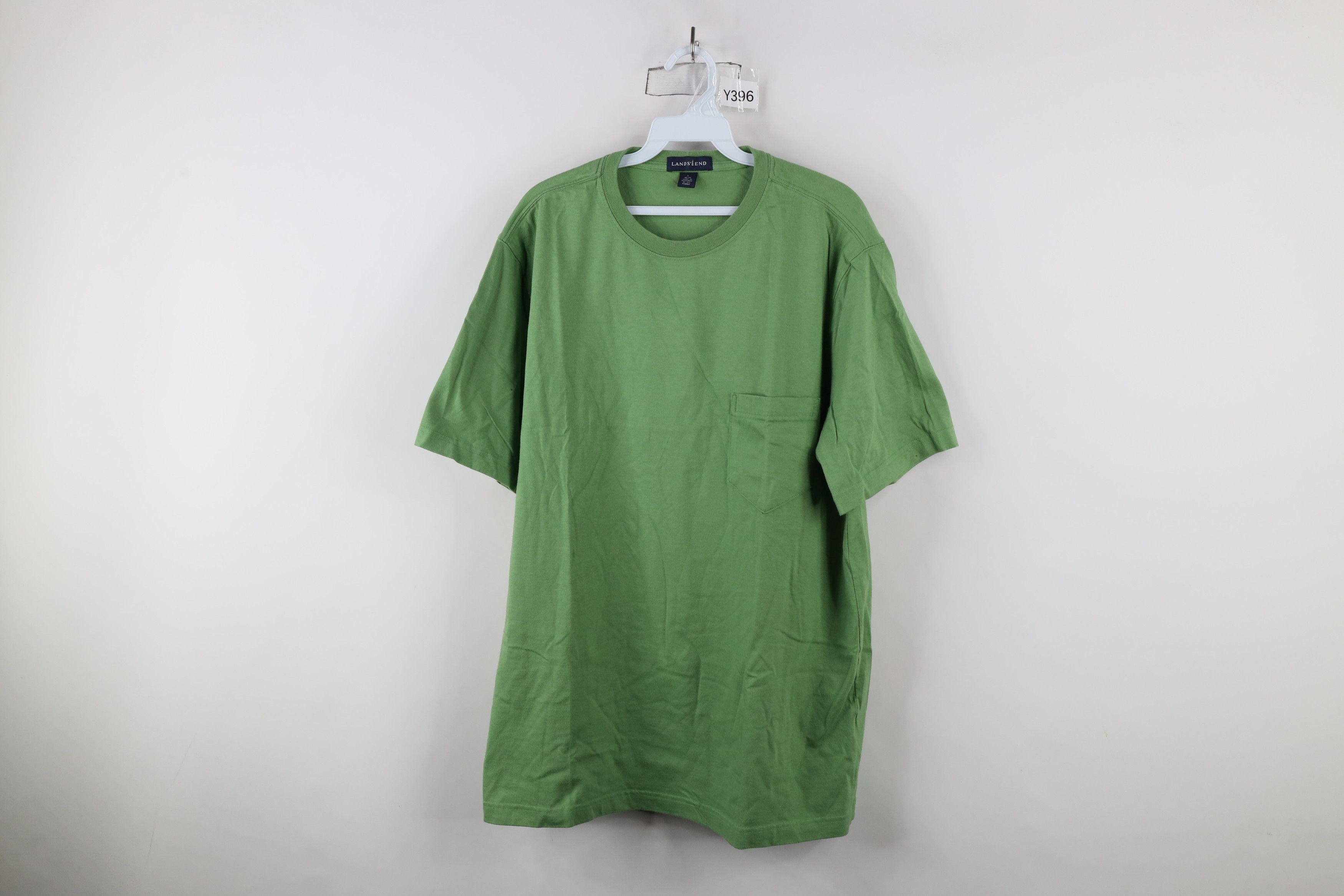 Lands' End × Vintage Vintage 90s Lands End Blank Cotton Pocket T-Shirt Lime Green Size US L / EU 52-54 / 3 - 1 Thumbnail