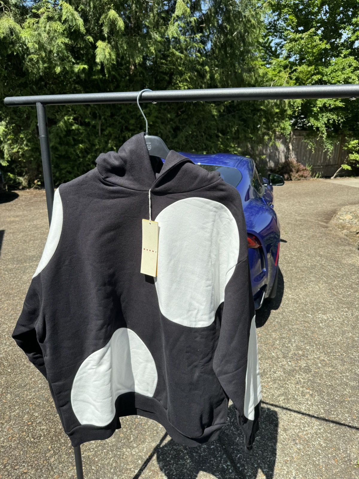 image of Marni Polka Dot Brushed Organic Cotton Hoodie in Black, Men's (Size Medium)