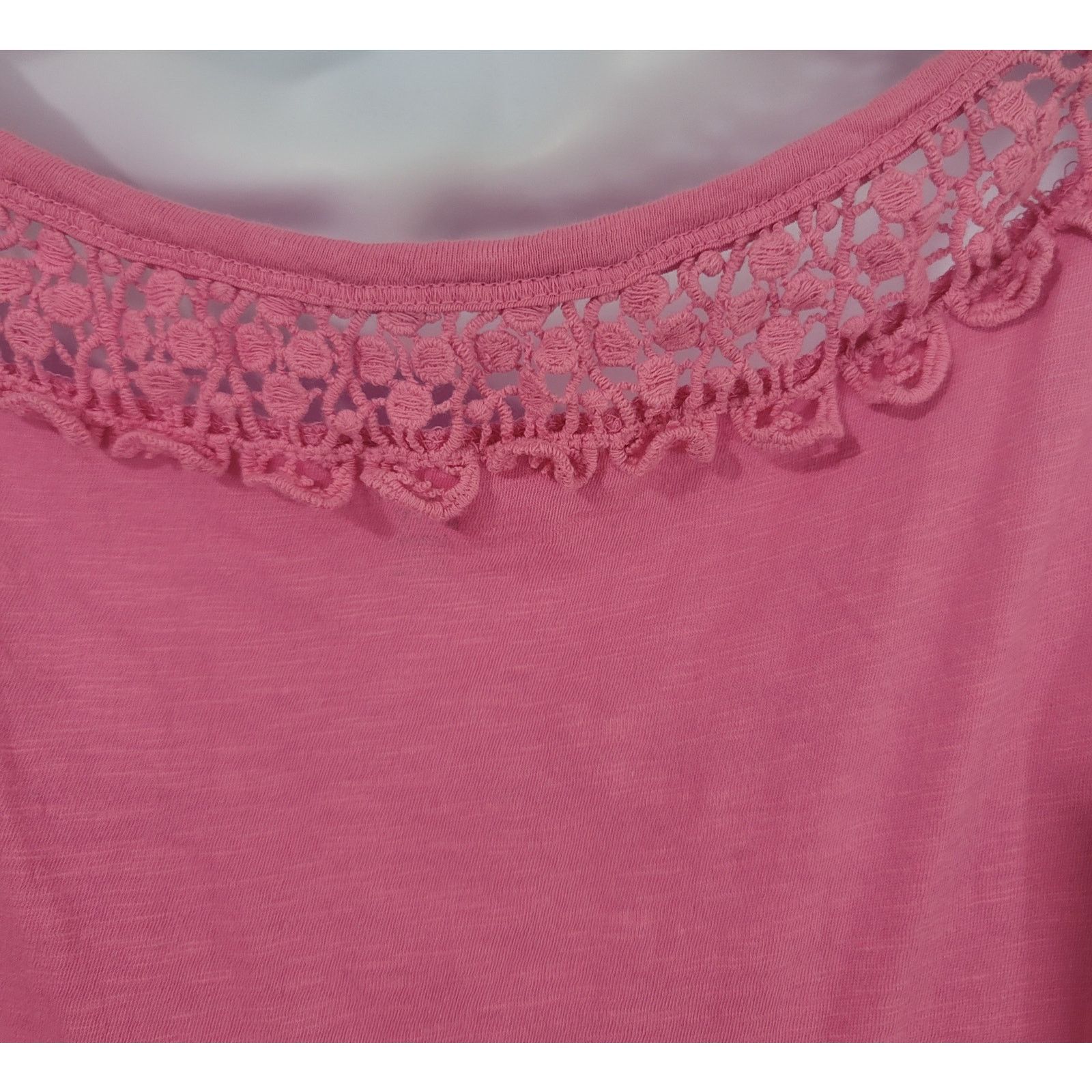 Other Crown & Ivy Beach Pink Slub Knit Crochet Detail Shirt PL Size L / US 10 / IT 46 - 4 Thumbnail