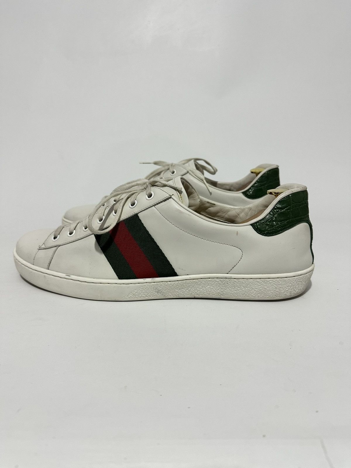 Gucci Gucci White Leather Ace Web Detail Lace Up Sneakers Size US 15 / EU 48 - 1 Thumbnail