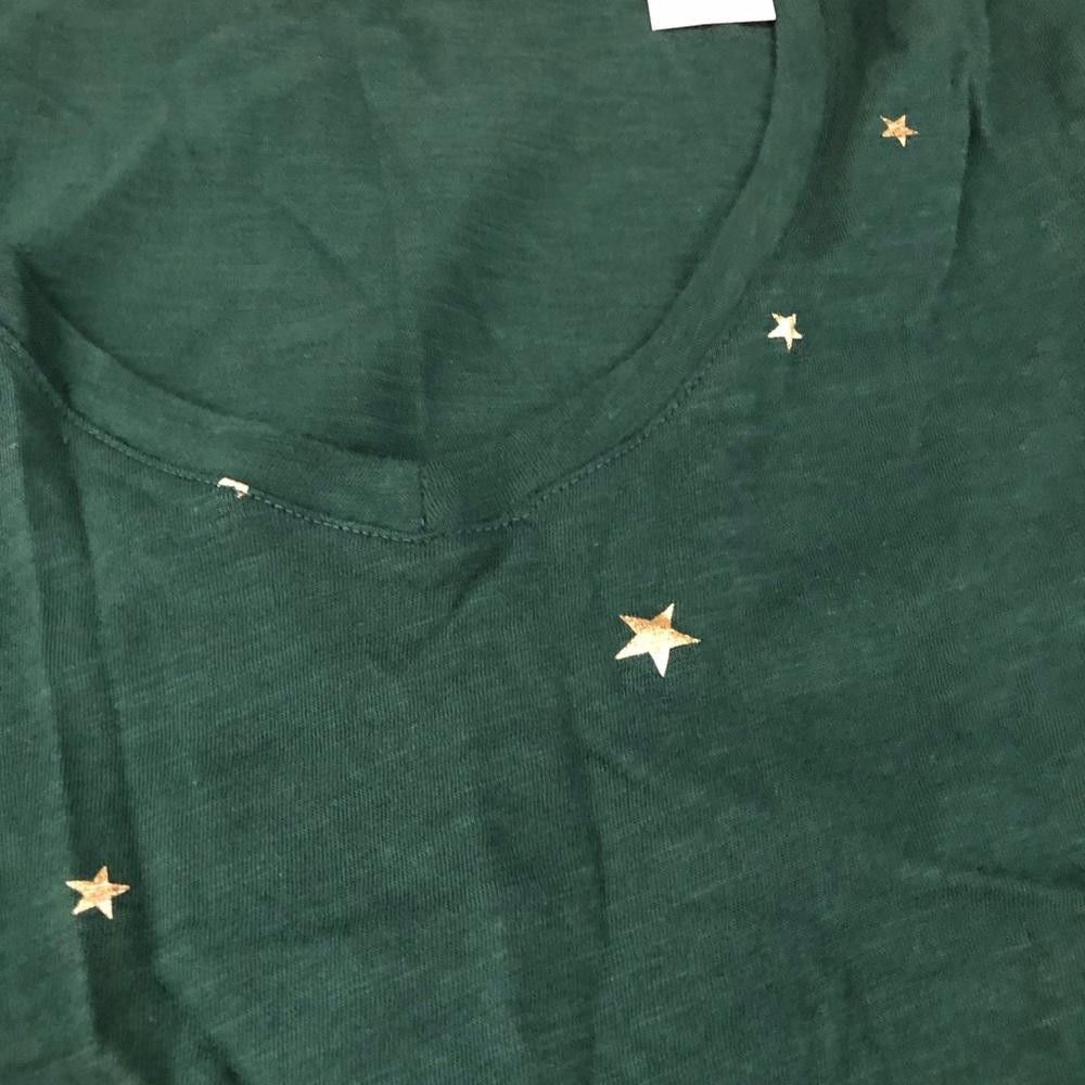 Designer Festive Green V-Neck T-Shirt with Gold Star Print Size S / US 4 / IT 40 - 3 Thumbnail