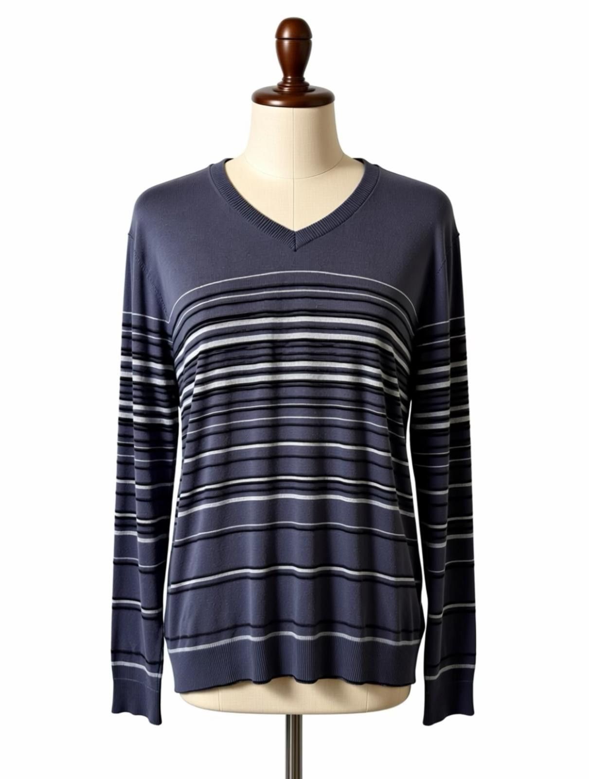 Alfani Alfani Regular Fit Striped V-Neck Sweater Large Size US L / EU 52-54 / 3 - 1 Thumbnail