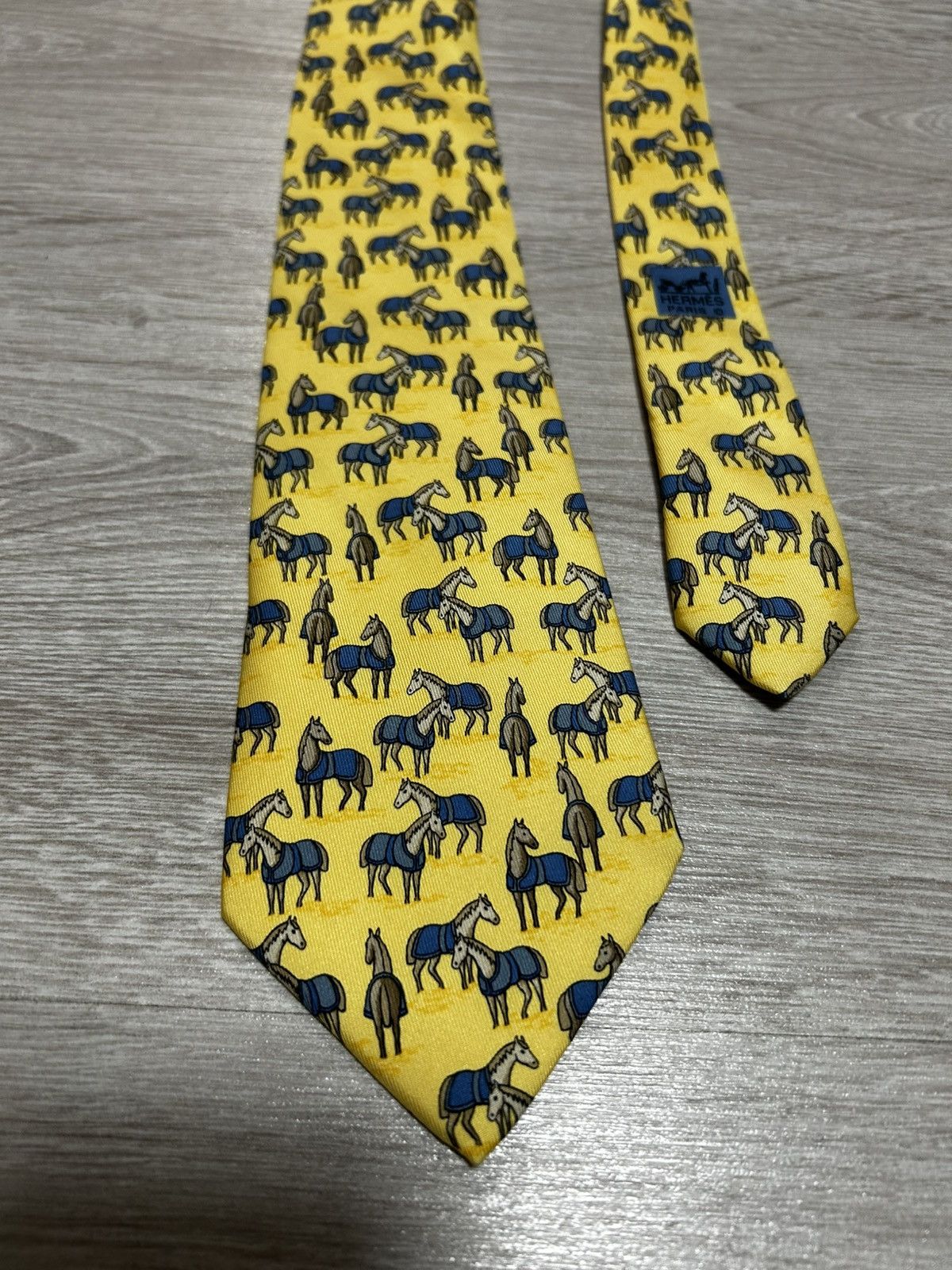 Hermes Hermes Tie Silk Horses yellow France Size ONE SIZE - 3 Thumbnail