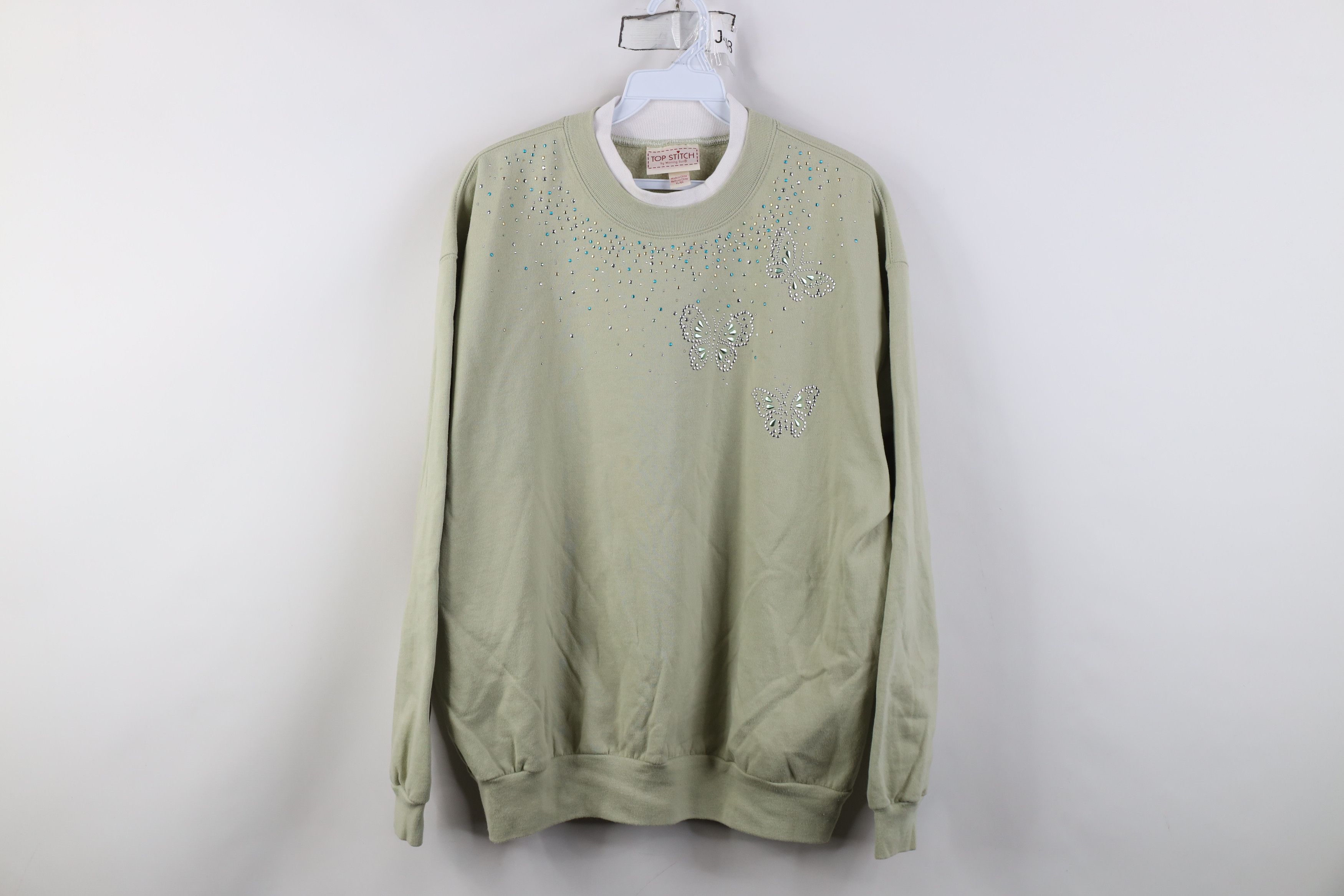 Vintage Vintage 90s Y2K Streetwear Butterfly Nature Sweatshirt Green Size XL / US 12-14 / IT 48-50 - 1 Thumbnail
