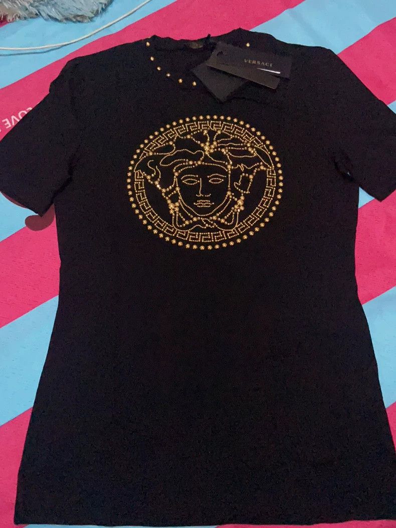 Versace Versace Black T-shirt full of diamonds Size L / US 10 / IT 46 - 5 Thumbnail