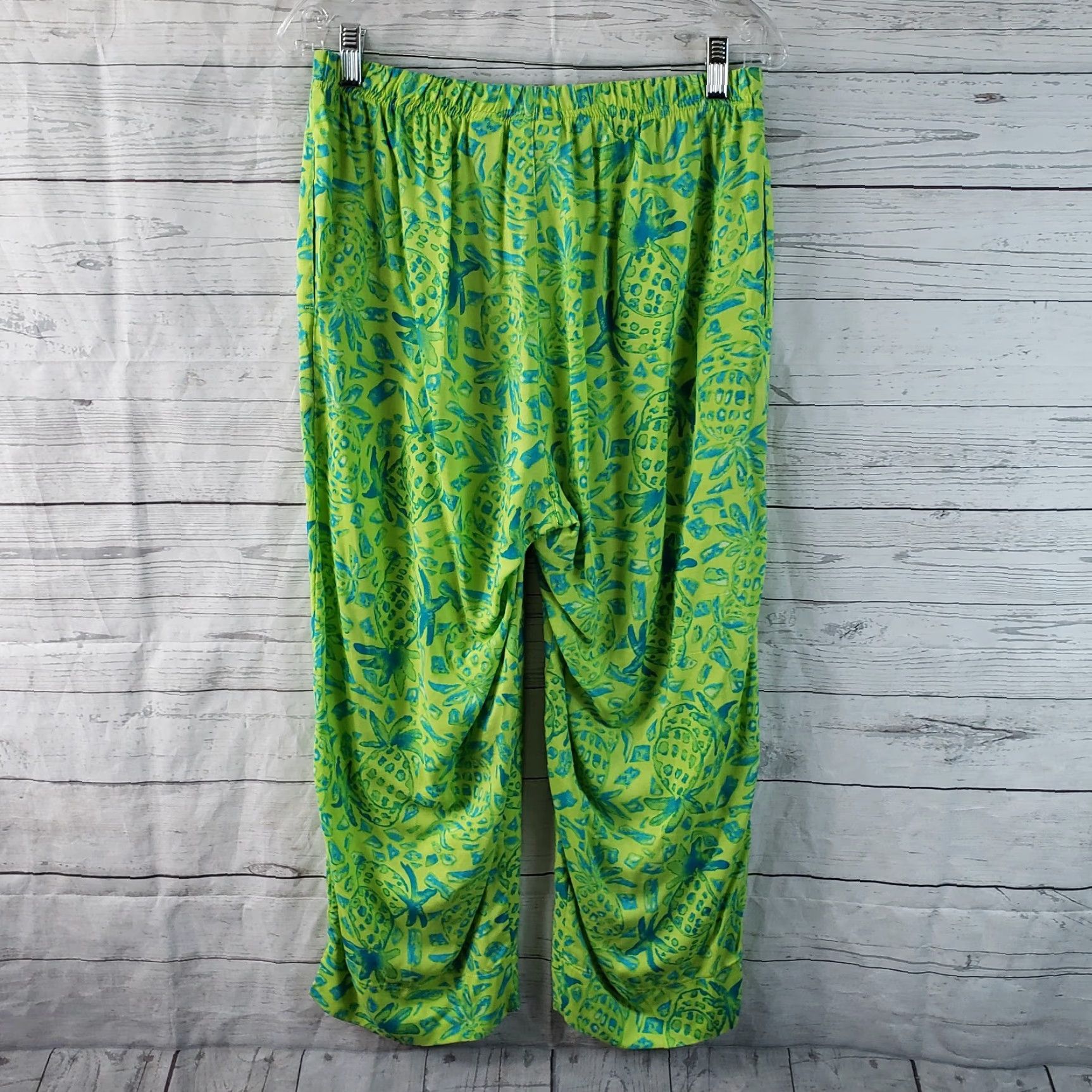 Vintage Sgt Leisure Hawaii Womens Cropped Pants Sz Medium Blue Green Pineapples Rayon Shirt? Size 32" / US 10 / IT 46 - 3 Thumbnail