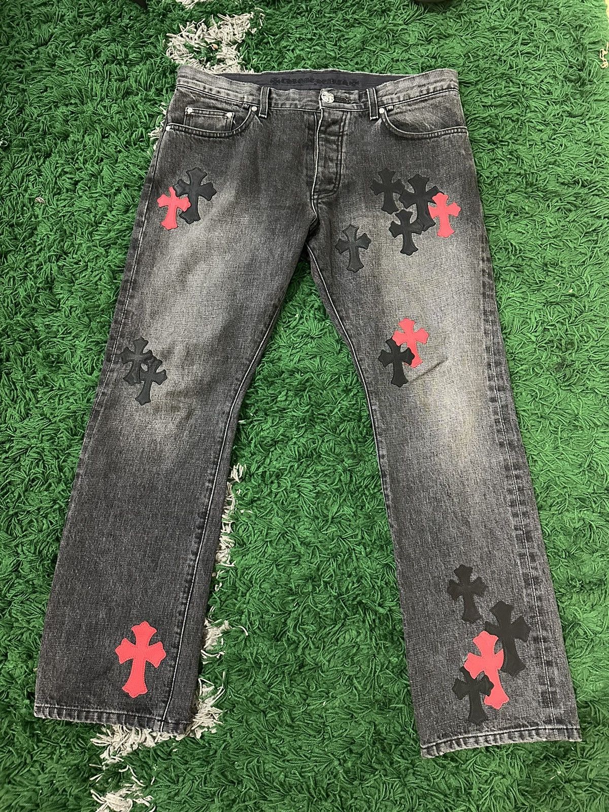 Chrome Hearts Chrome Hearts Black Red Patch Jeans Size US 34 / EU 50 - 1 Thumbnail