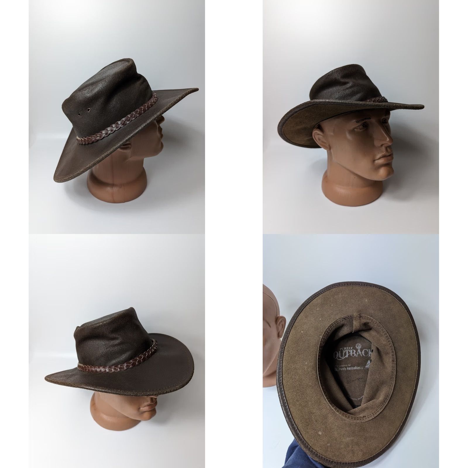 Vintage Purely Outback Purely Australian Lather Cowboy Hat Size S Mens Brown Cowboy Hat Size ONE SIZE - 8 Thumbnail