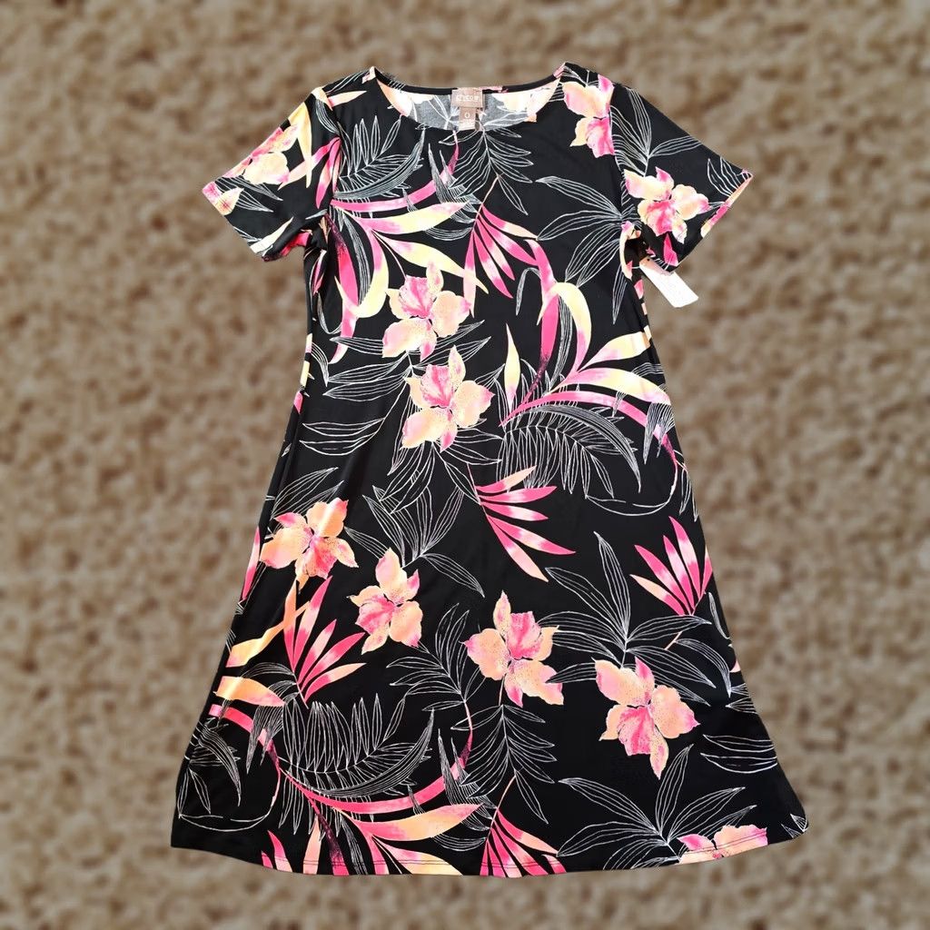 Vintage Chicos Dress Womens Size Small Black Pink Floral Tropical Aloha Hawaii Casual Size S / US 4 / IT 40 - 1 Thumbnail