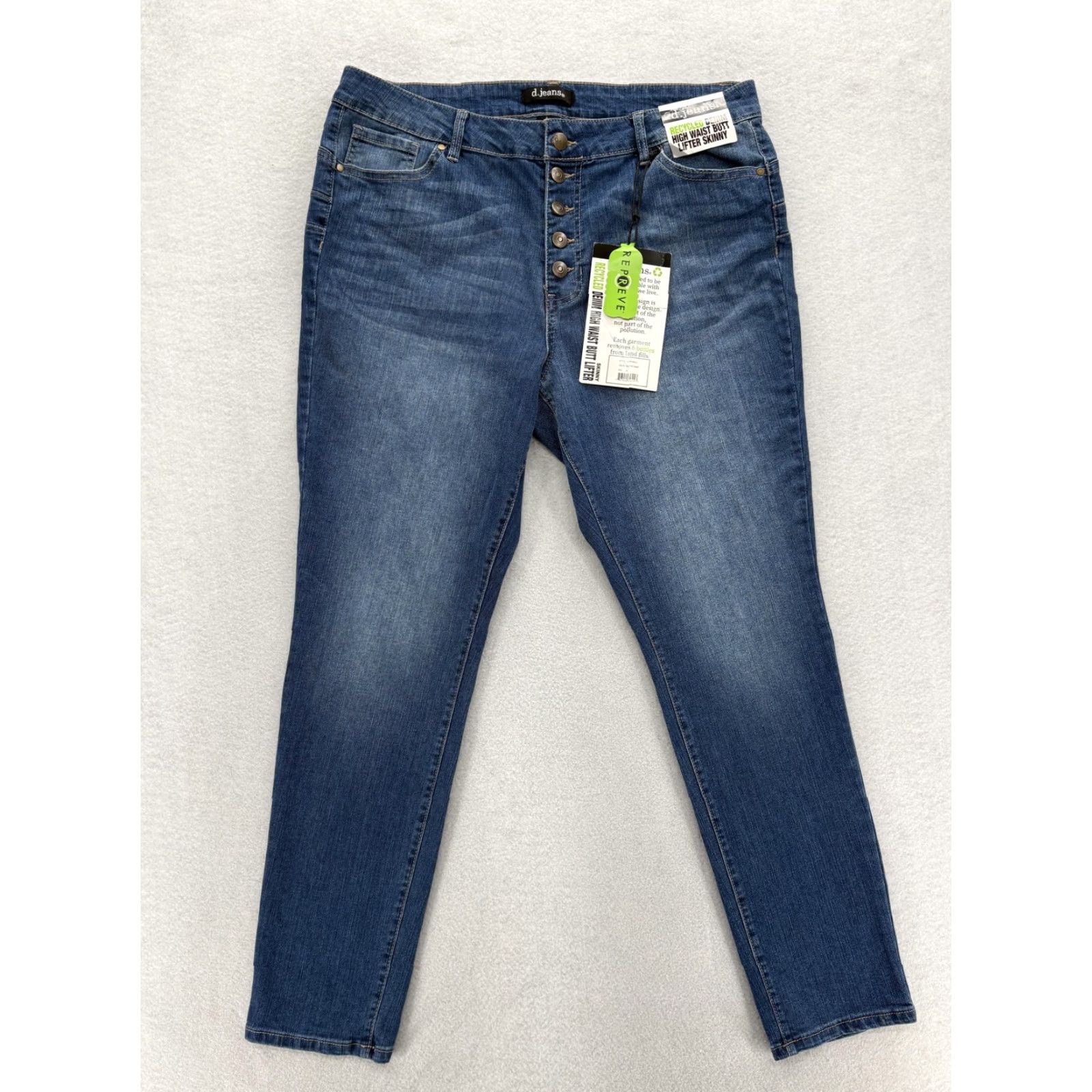 Vintage D. Jeans Recycled Denim Skinny Jeans Womens 16 Blue High Waist Button Fly NWT Jeans Womens 16 Blue High Waist Button Fly NWT Size 38" / US 16 / IT 52 - 2 Thumbnail