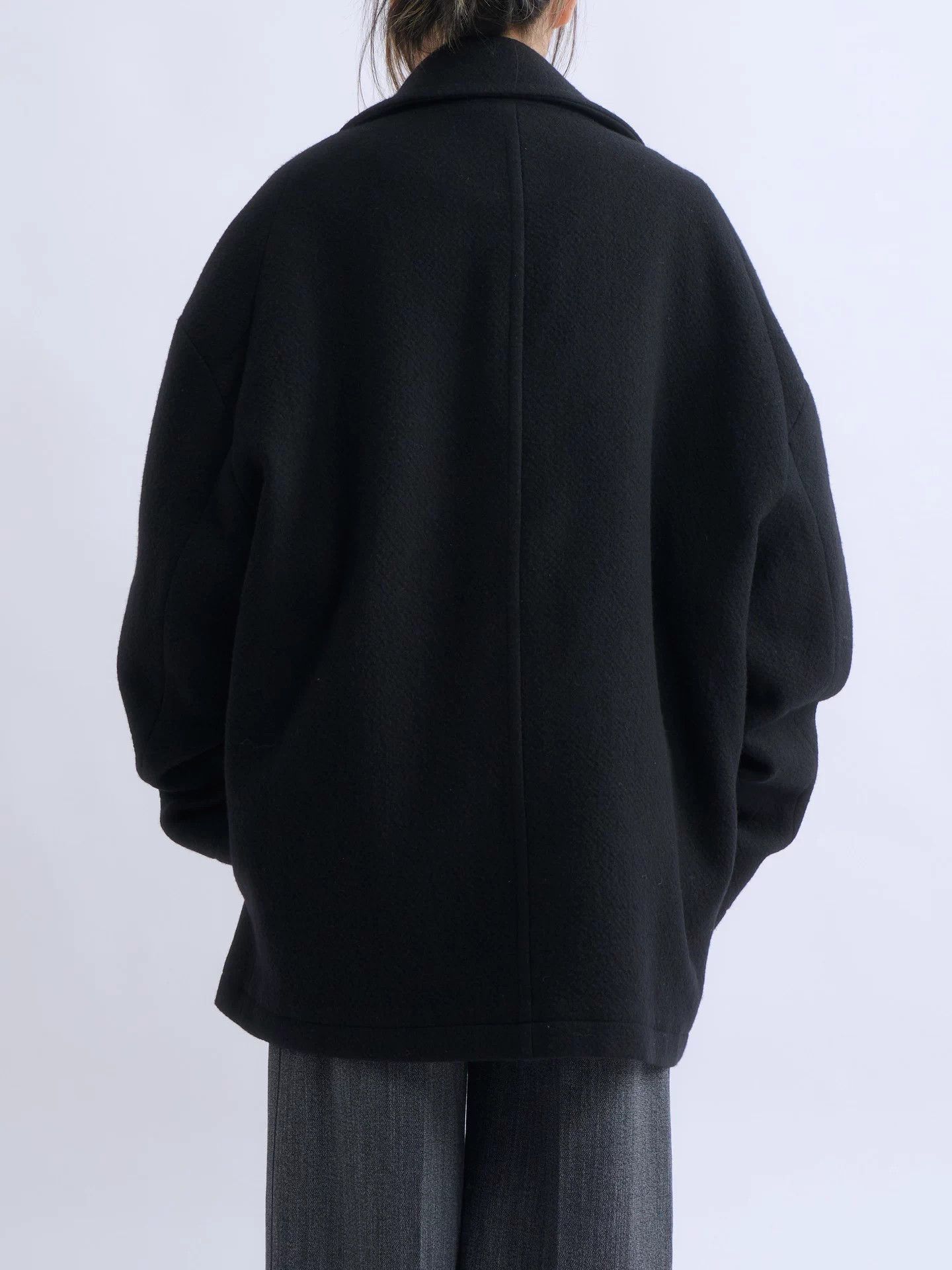 Structure STRUCTURA Black DB Oversized Wool Short Peacoat Size M / US 6-8 / IT 42-44 - 5 Thumbnail
