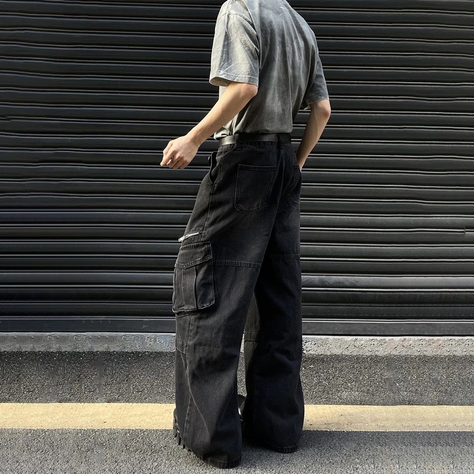 Japanese Brand × Vintage Cargo Jeans Men Baggy Multi-pocket Wide Streetwear Size US 29 - 3 Thumbnail