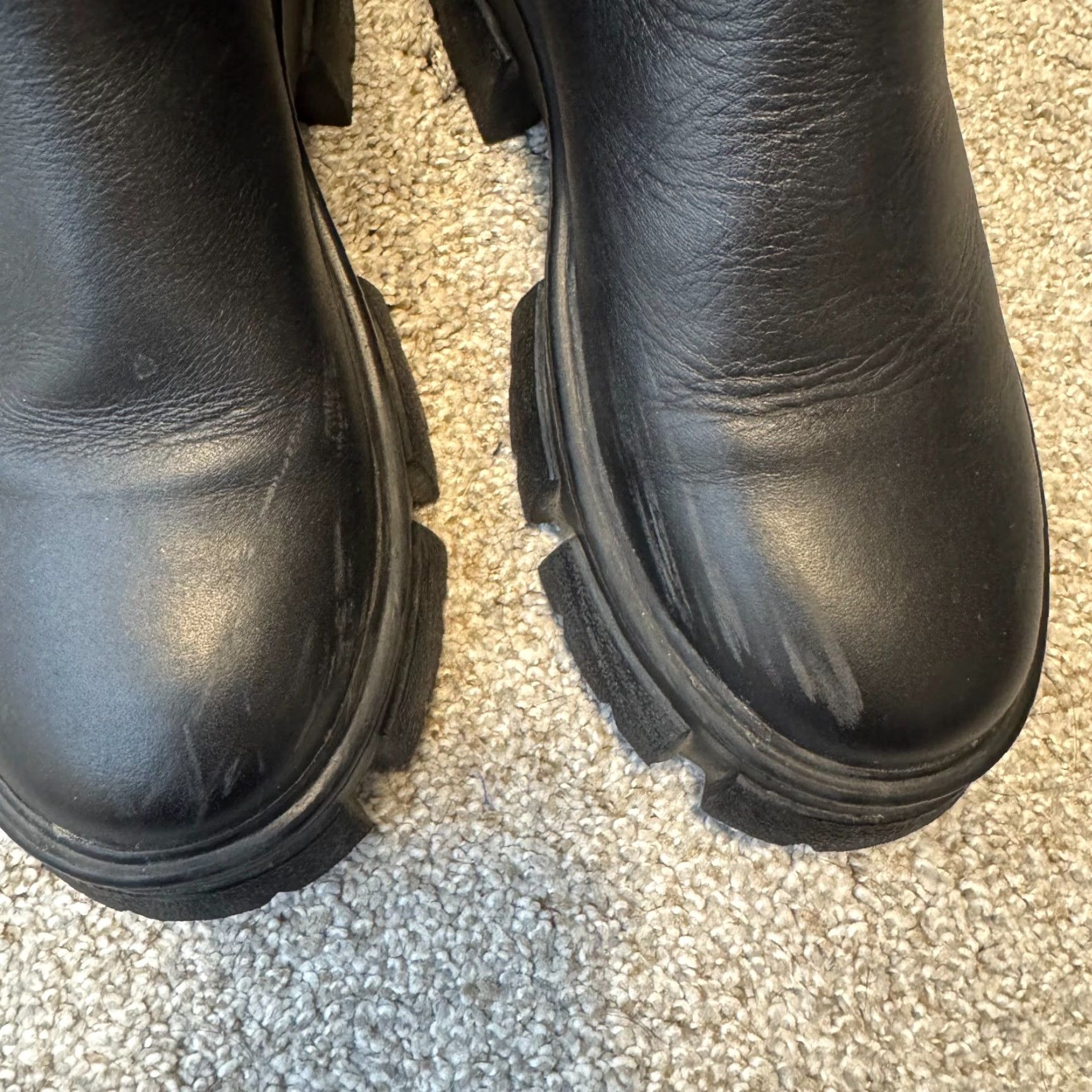 AQUA Aqua Chelsea Boots 6 Black Leather Mid Calf Chunky Platform Lug Sole Womens Shoes Size US 6 / IT 36 - 7 Thumbnail