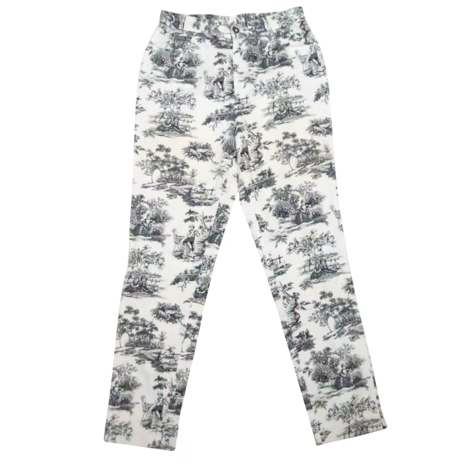 Vintage VINTAGE 90s White and Black Folklore Drawing Nature Print Pants XS Regular Tapered Ankle 27in Rise 10in Bohemian Nature 25in Waist Womens Size 26" / US 2 / IT 38 - 2 Thumbnail