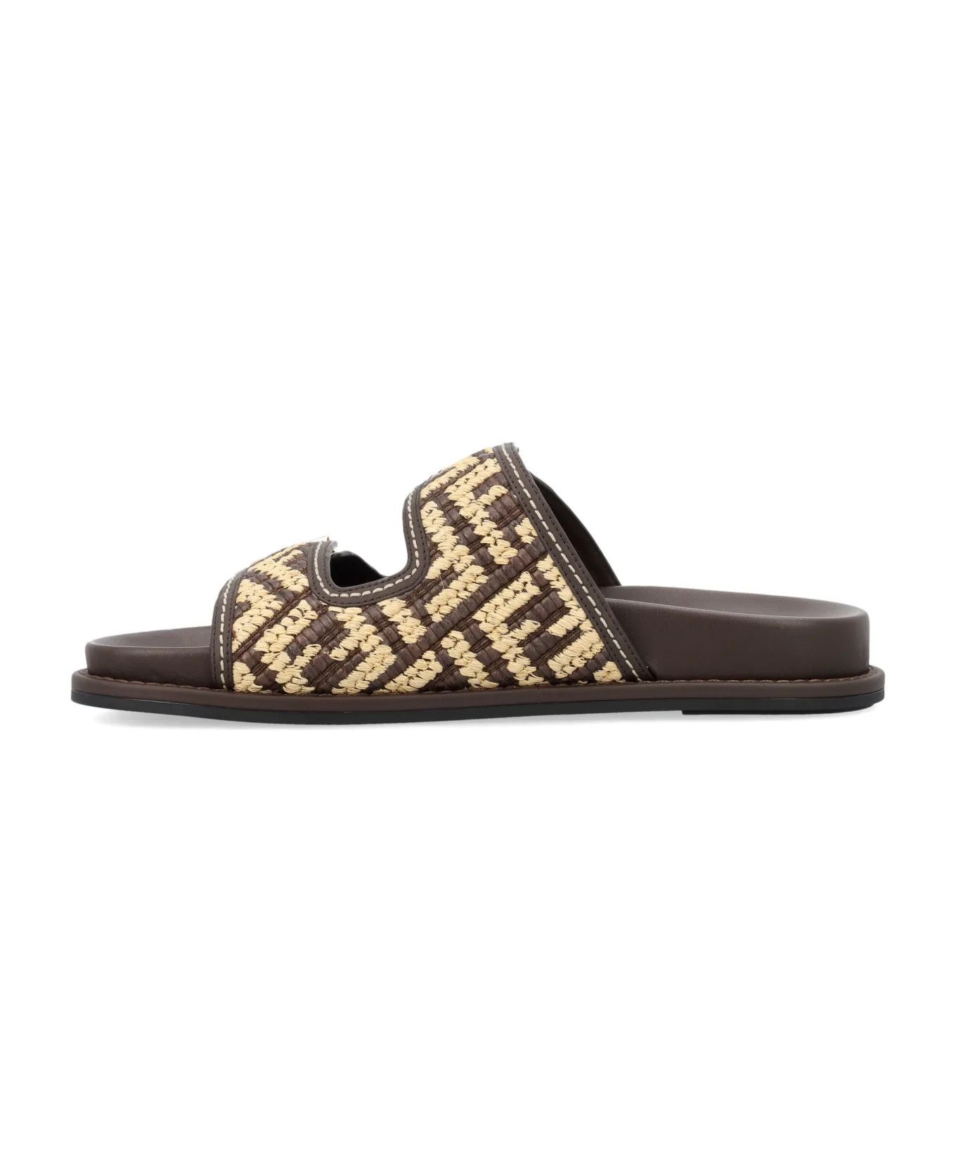 Fendi o1B3y1r0326 Feel Slippers in Brown/Beige Size US 10 / IT 40 - 2 Thumbnail