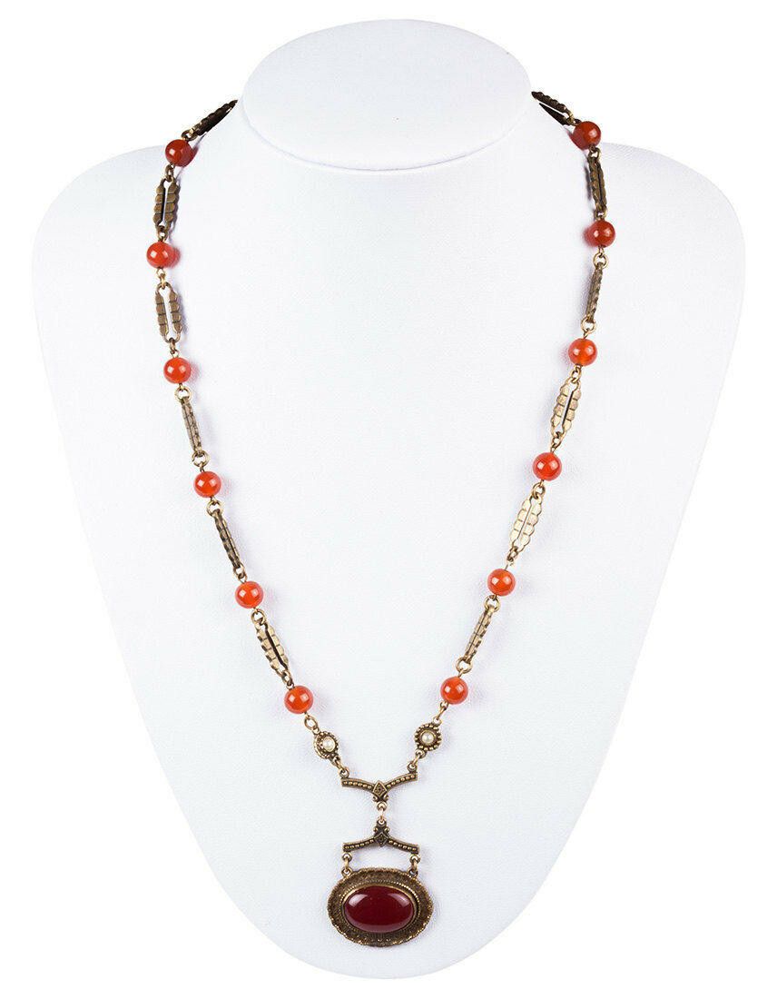 Designer Czech Brass and Carnelian Necklace Size ONE SIZE - 1 Thumbnail