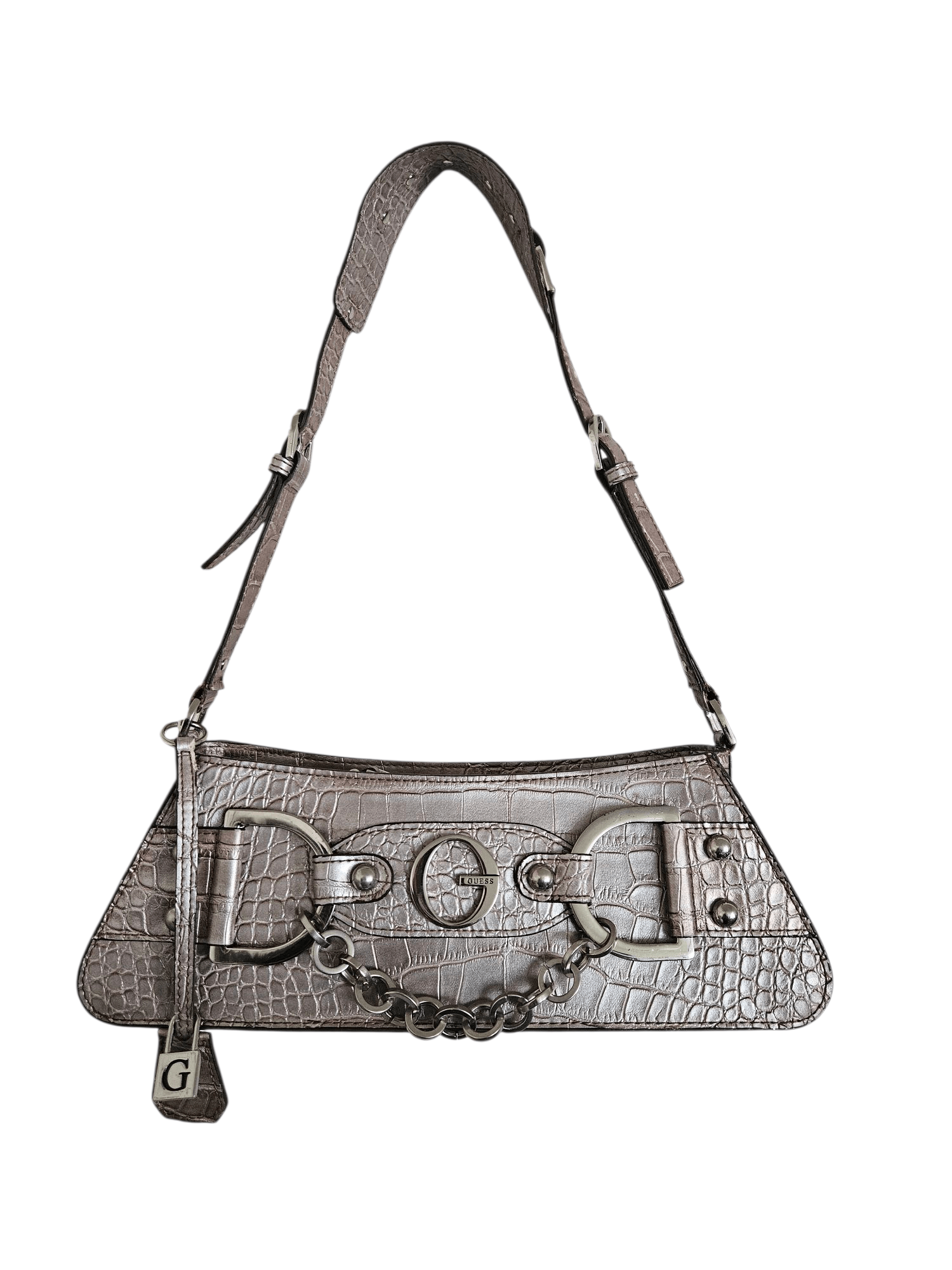 Guess Y2K Faux Leather Croc Embossed Shoulder Bag in Silver, Women's