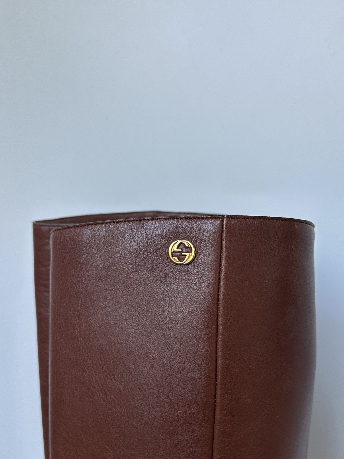 Gucci Gucci Brown Leather Knee High Heeled Boots Metal Logo GG Size US 7 / IT 37 - 7 Thumbnail