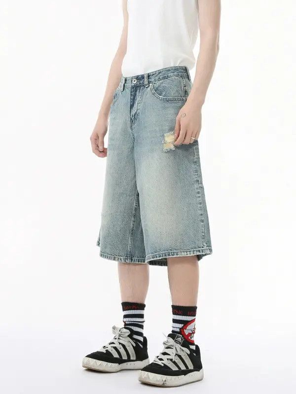 Japanese Brand Japanese retro distressed straight ripped denim shorts Size US 32 / EU 48 - 8 Thumbnail