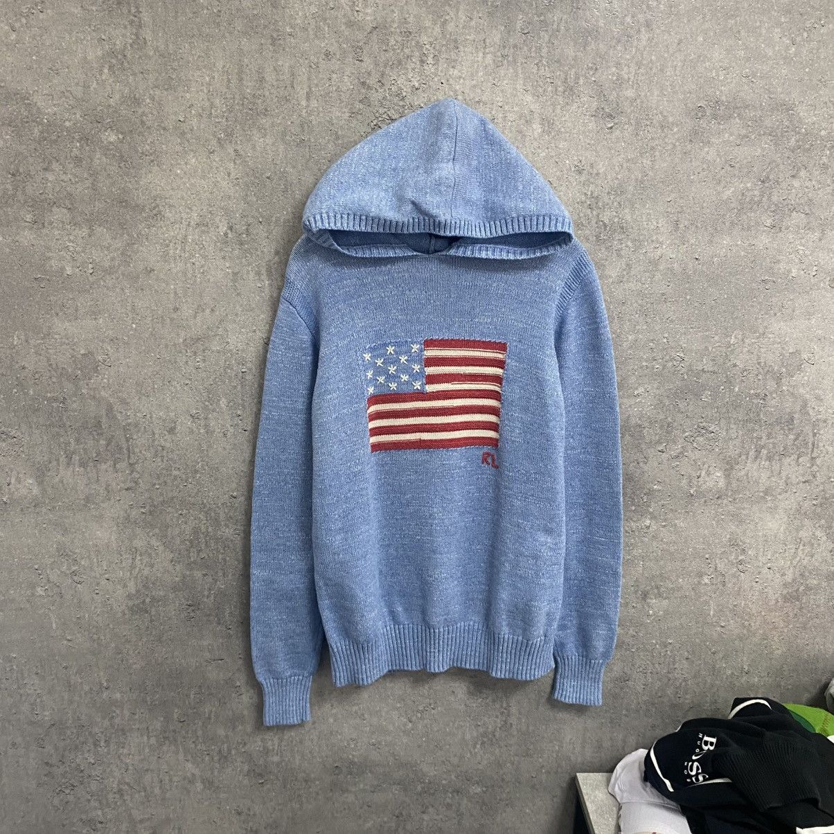 Polo Ralph Lauren Vintage Y2K Polo Ralph Lauren Knit Hoodie Sweater USA Flag Size US M / EU 48-50 / 2 - 1 Thumbnail