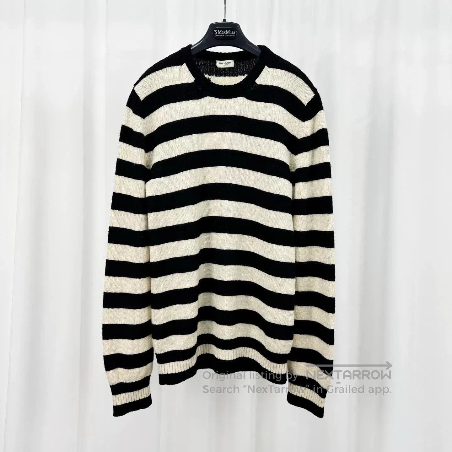 Saint Laurent Paris black and white striped wool knit sweater. Size US L / EU 52-54 / 3 - 1 Thumbnail