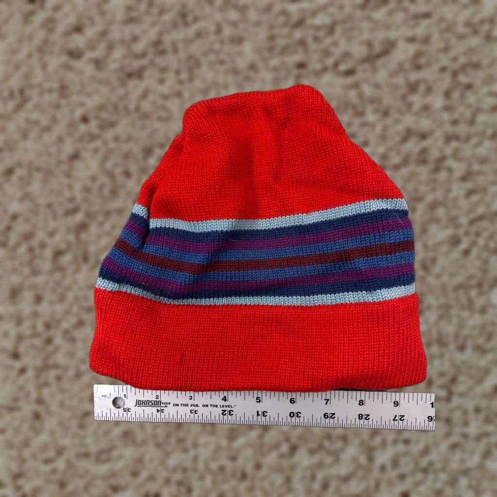 Vintage Wigwam Beanie Adult One Size Red Blue Stripe Knit Wool Hat/Cap Mens Beanie Stripe USA Winter Size ONE SIZE - 1 Thumbnail