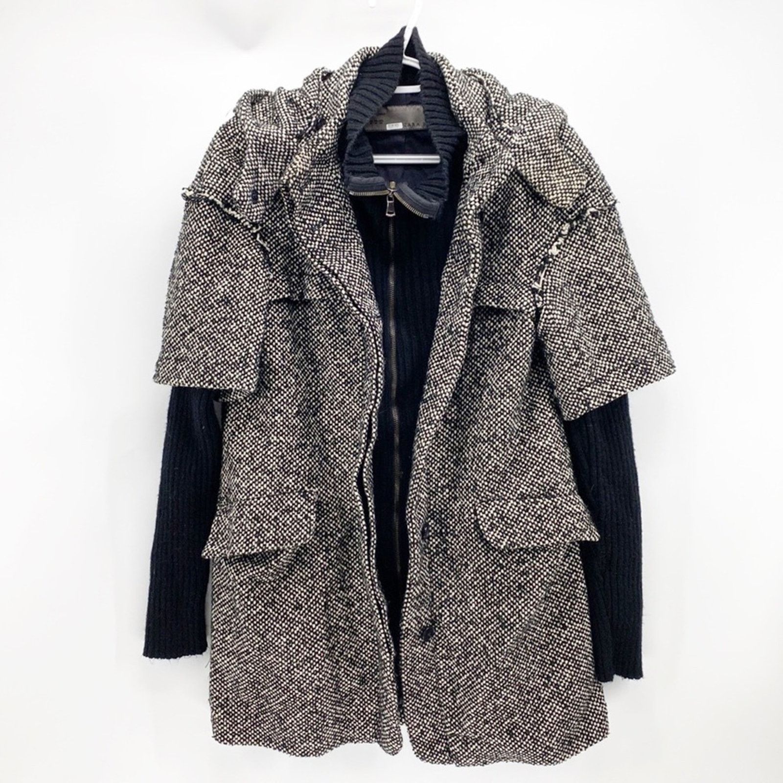 Zara Zara Basic Tweed Full Zip Jacket Black White Marled size M Size M / US 6-8 / IT 42-44 - 2 Thumbnail
