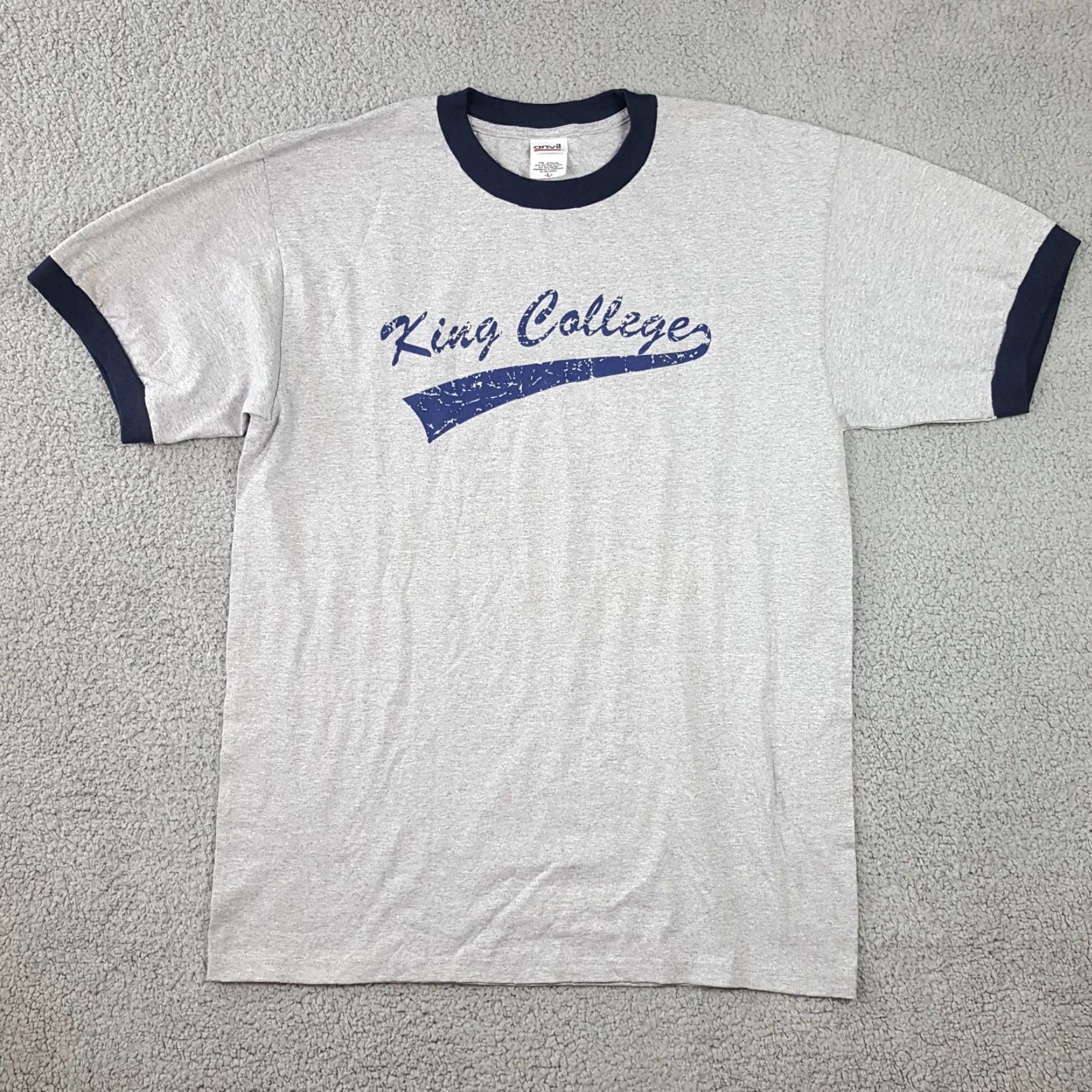 Anvil VINTAGE 90s Anvil King College Ringer T-Shirt Men's Large Gray Retro Collegiate Logo Y2K Size US L / EU 52-54 / 3 - 6 Thumbnail