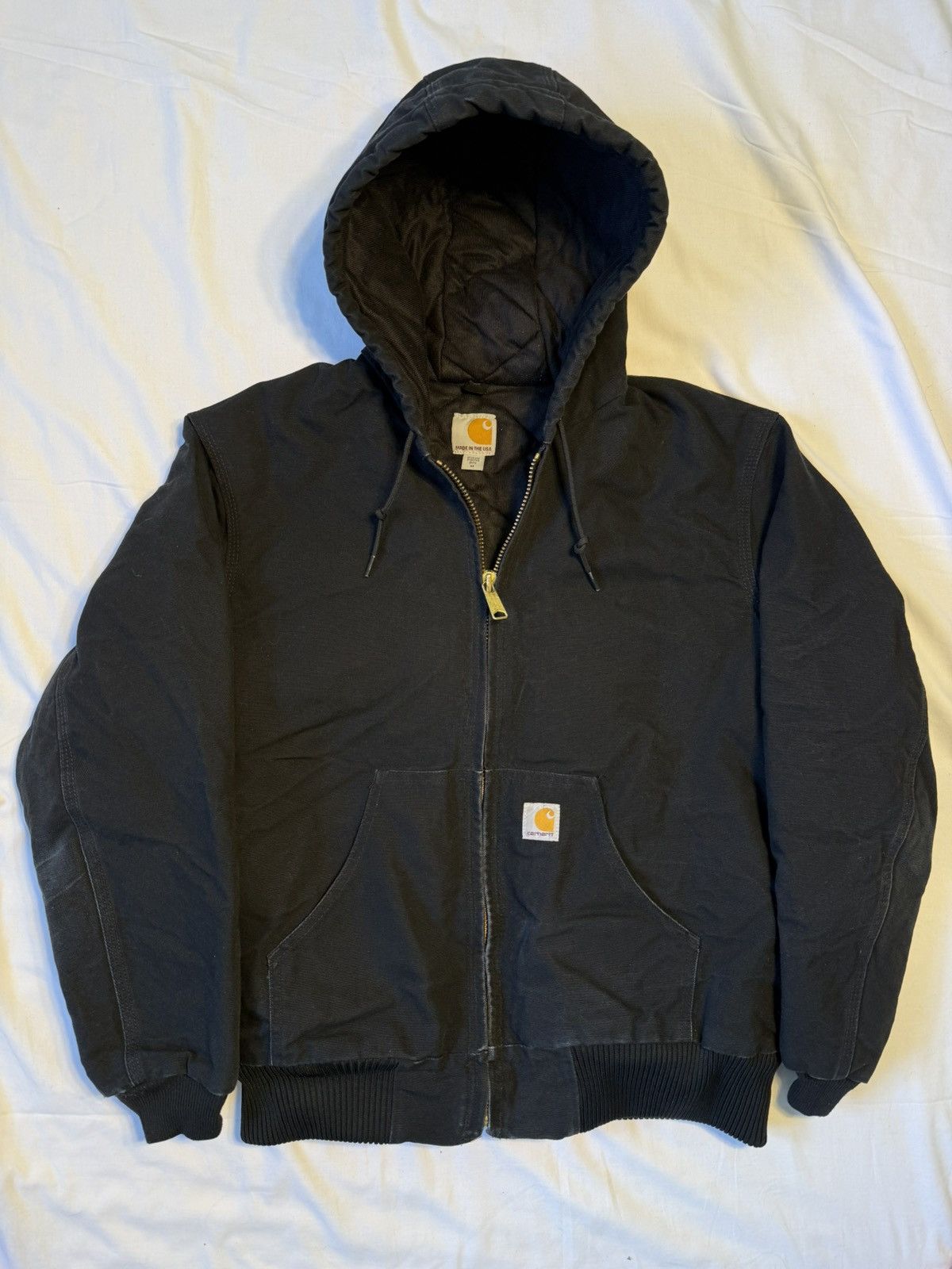 Vintage Carhartt USA Faded Black J140 Hooded Work Jacket