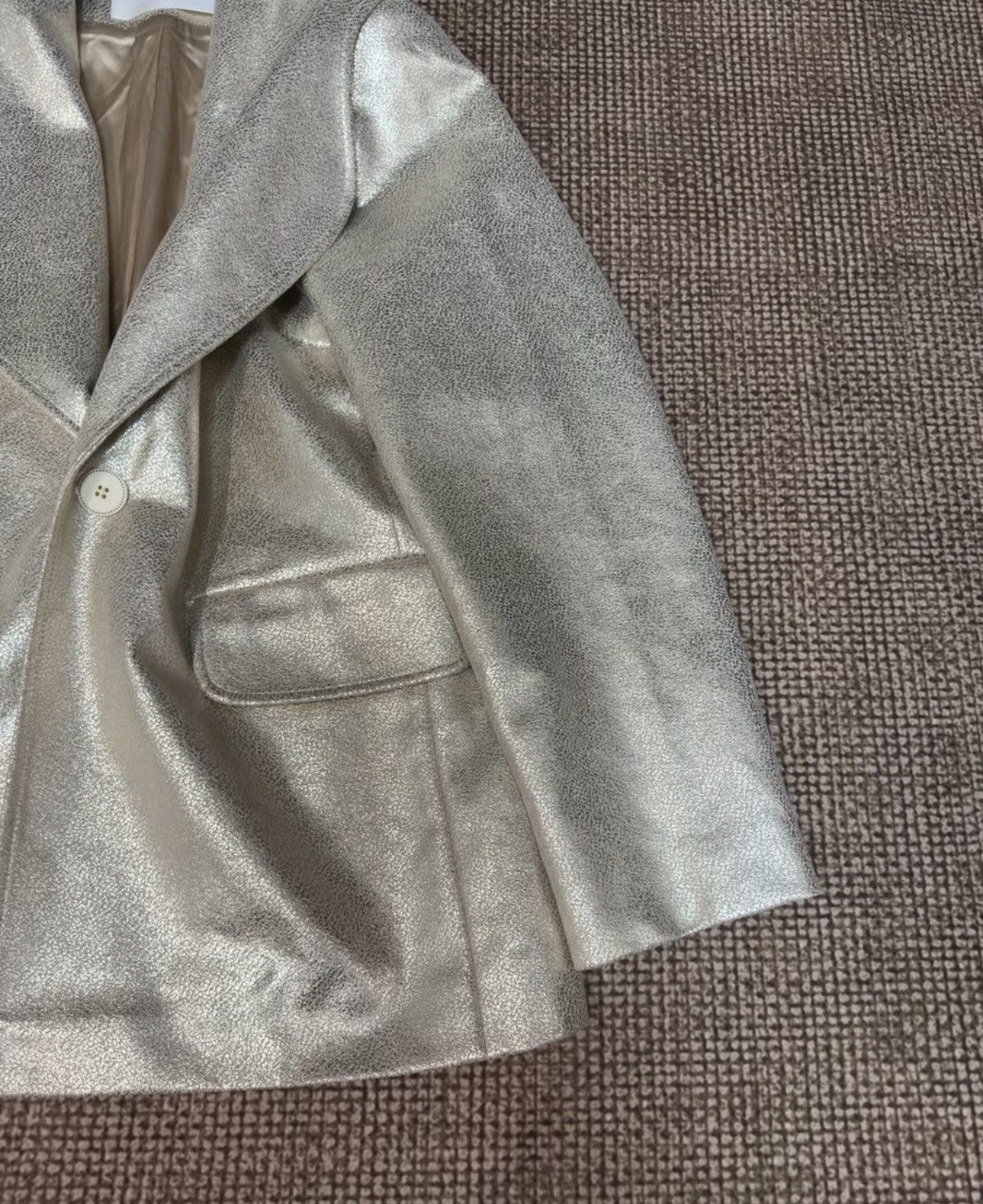 Sefr Sefr Crackled Metallic Champagne Gold Blazer K23 Size US M / EU 48-50 / 2 - 2 Thumbnail
