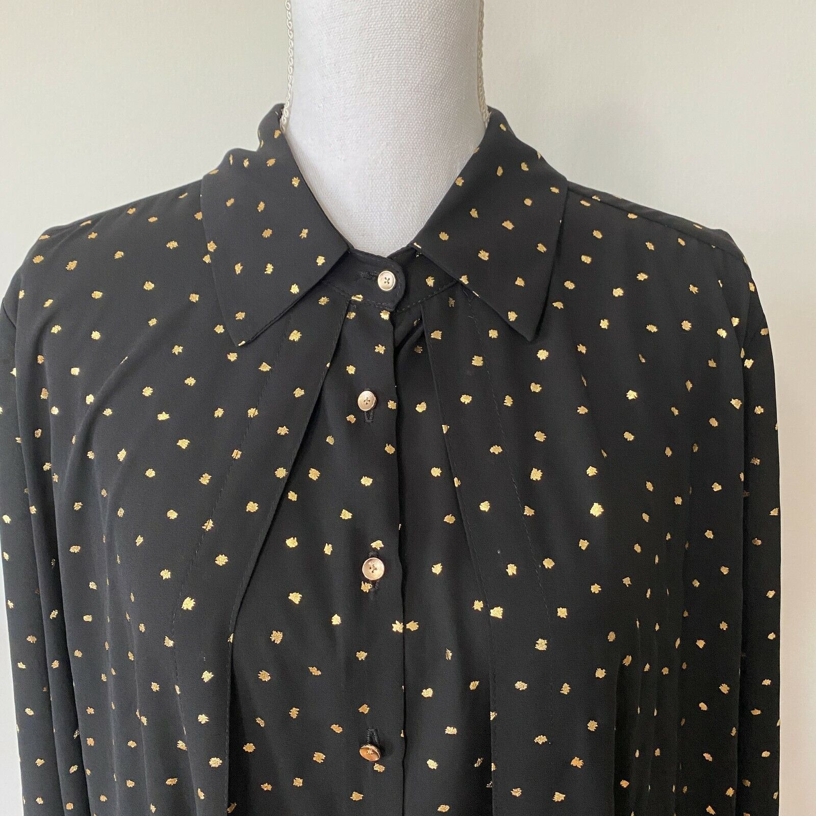 Other Cartise Black Gold Polka Dot Button Shirt Front Overlay 14 Size XL / US 12-14 / IT 48-50 - 5 Thumbnail