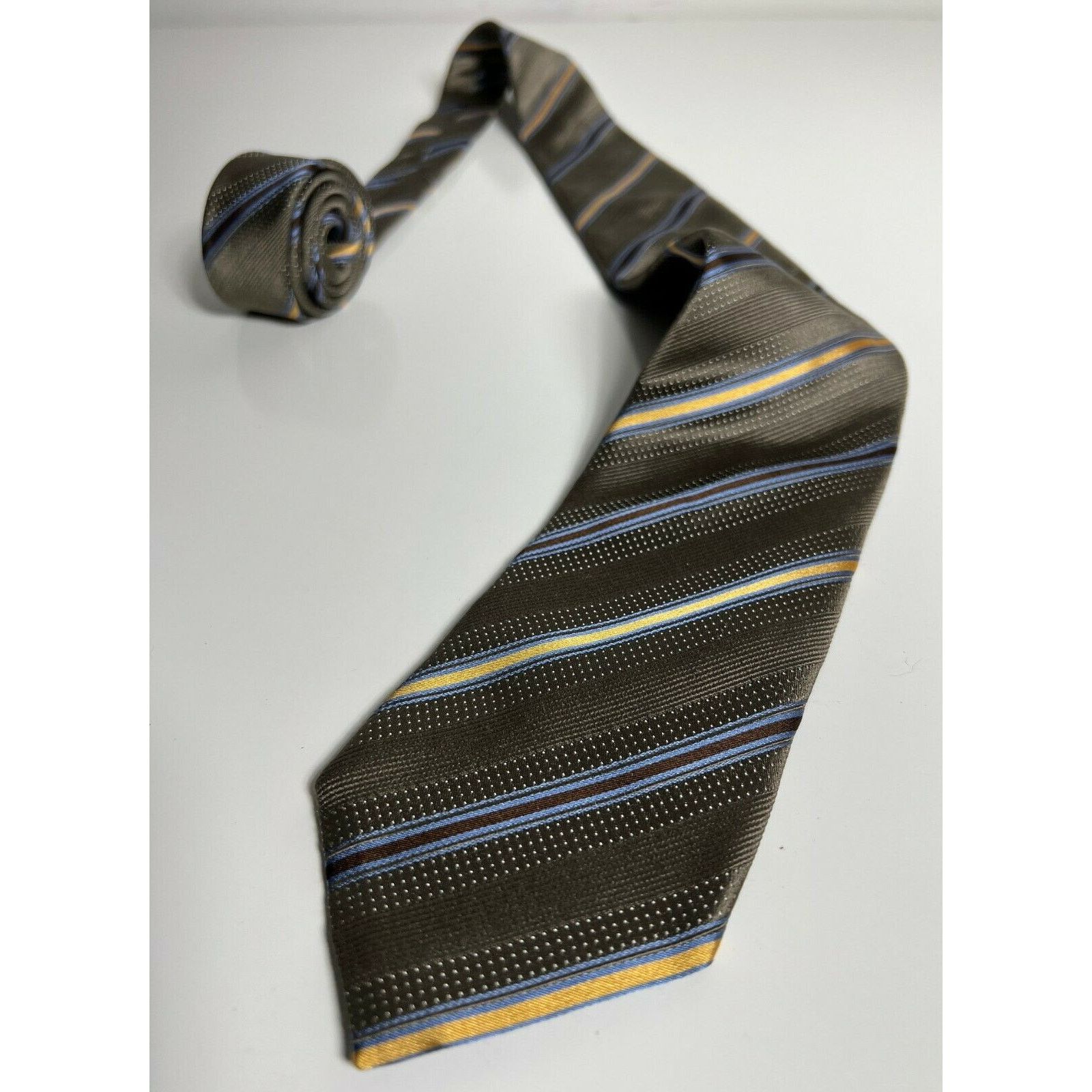 Canali Canali Men's Tie Italy Made Gray Blue Striped Silk Necktie Size ONE SIZE - 3 Thumbnail