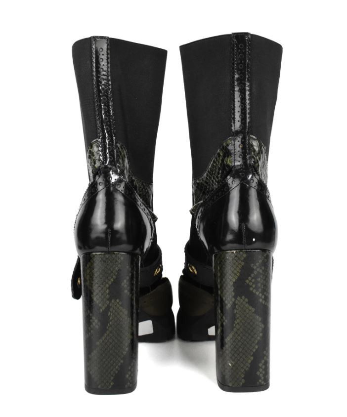 Burberry Burberry Black/Green Snakeskin Leather Heeled Ankle Boots Size US 11 / IT 41 - 6 Thumbnail