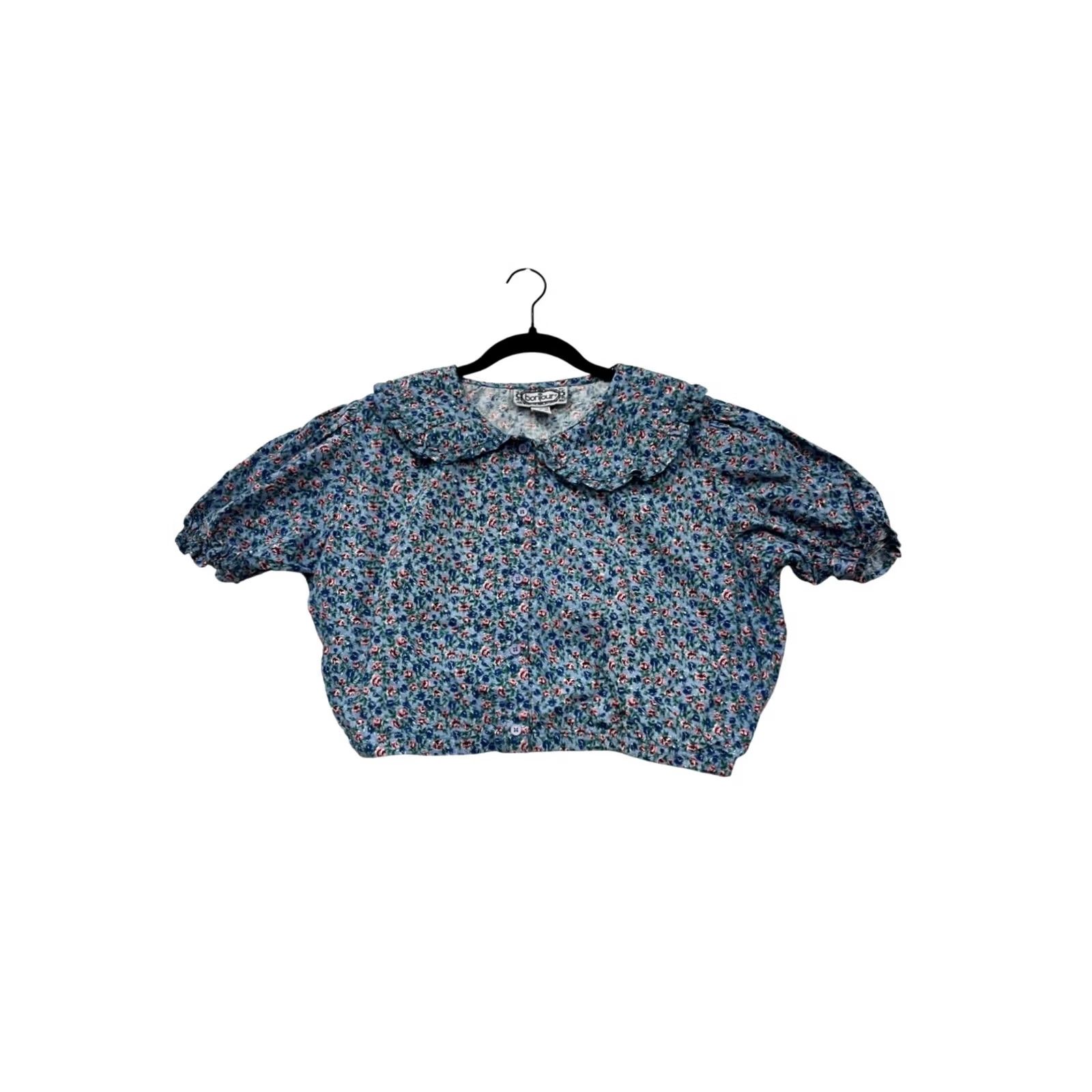 Vintage VINTAGE BonJour Floral Blouse Womens L Blue Puff Sleeve Peter Pan Collar Blouse Size L / US 10 / IT 46 - 2 Thumbnail