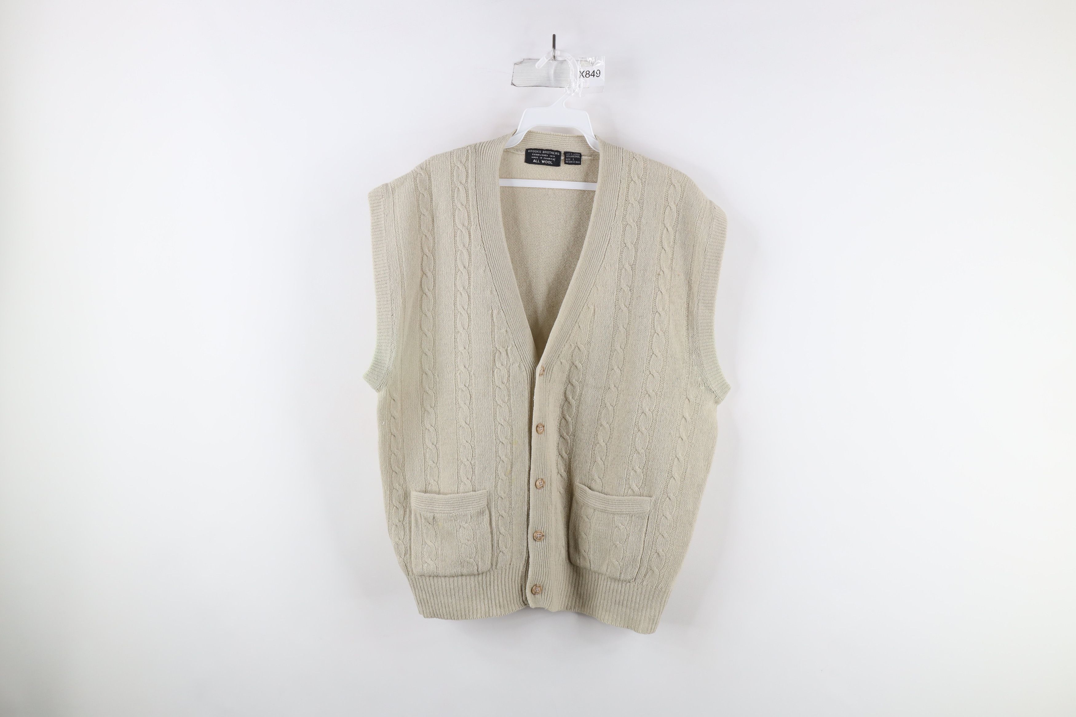 Vintage 50s Brooks Brothers Cable Knit Cardigan Sweater Vest