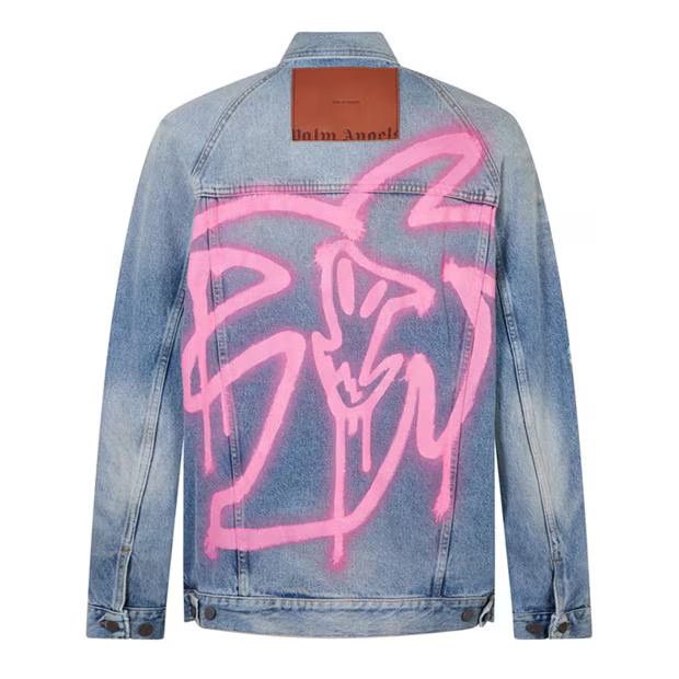 Palm Angels o1g2r1mq0524 Denim Jackets in Blue & Pink | Grailed