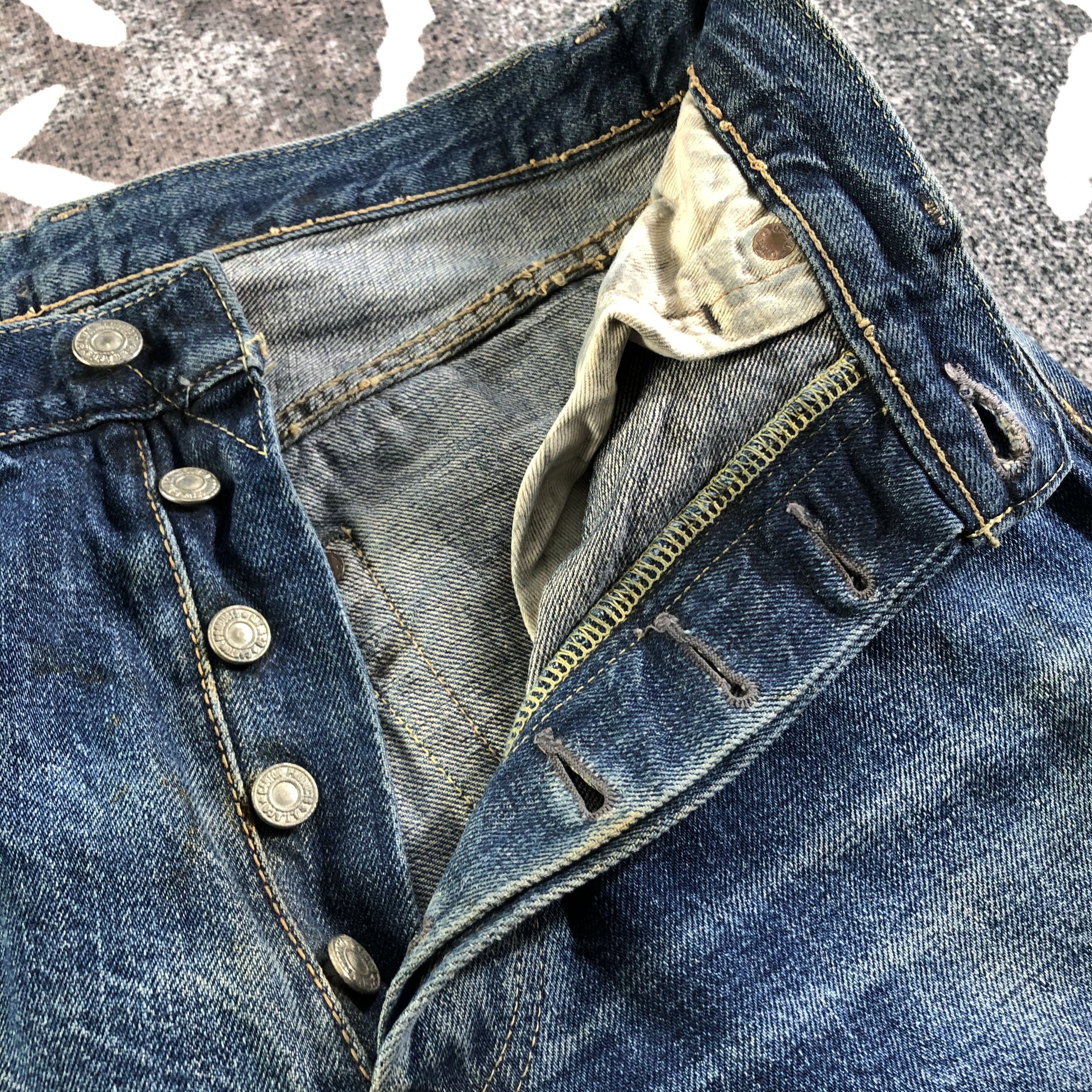 Japanese Brand Vintage Canton Selvedge Jeans Distress Dirty Blue KJ2402 Size US 29 - 8 Thumbnail