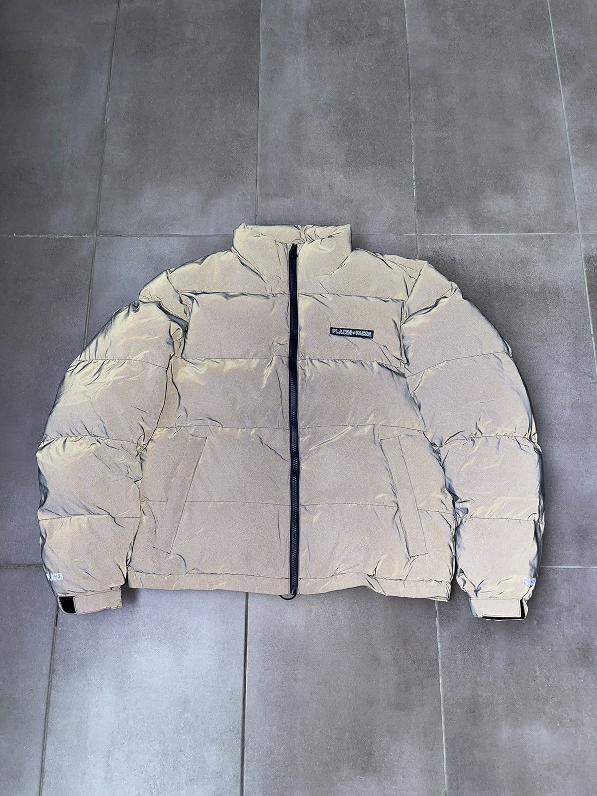 image of Places Faces ds! Aw22 Places + Faces Reflective Grey Down Puffer Jacket in Charcoal Grey (Size Smal