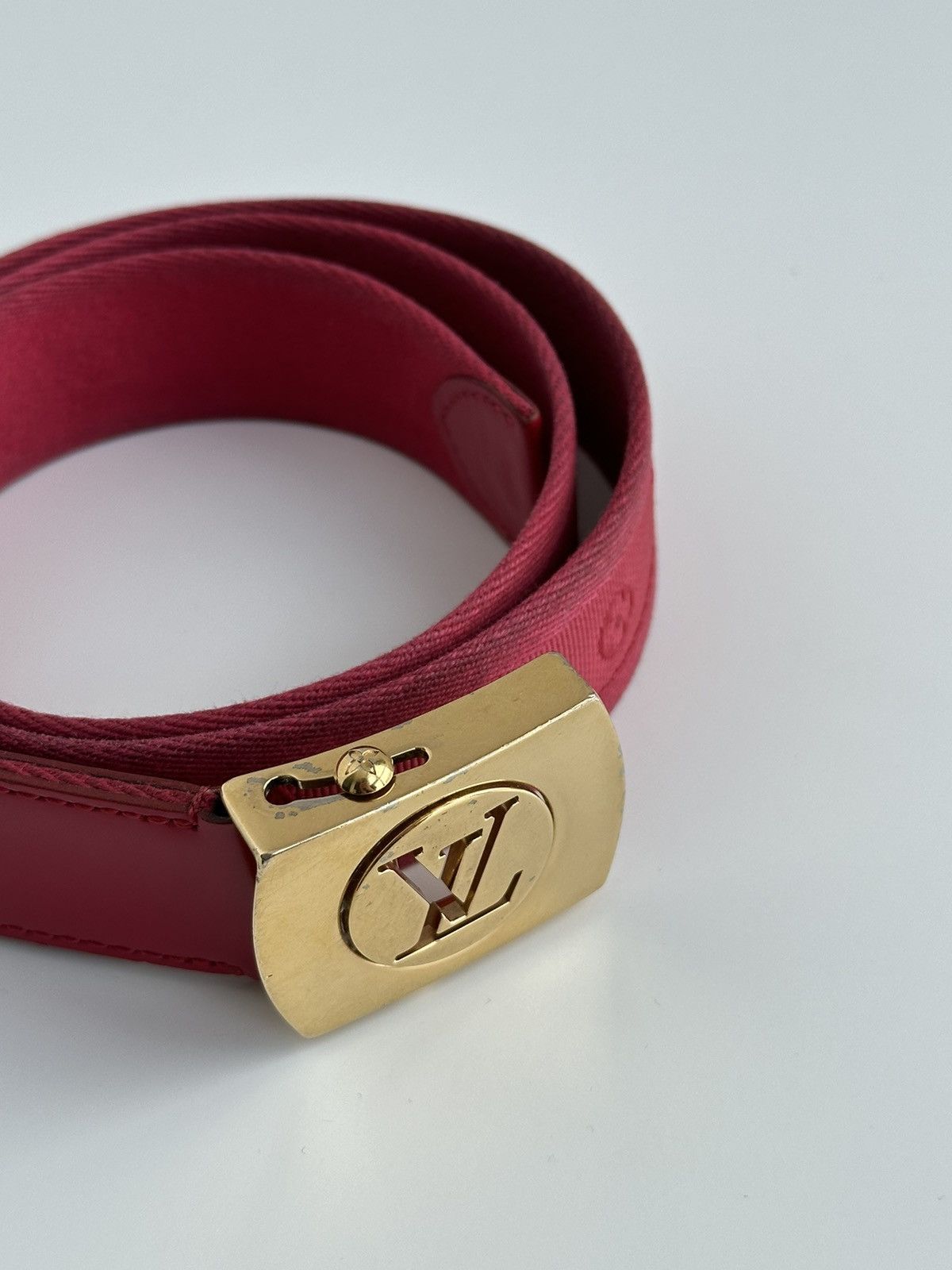 Louis Vuitton Louis Vuitton Red Monogram Canvas Cut Out belt M9734 Size 30 - 9 Thumbnail