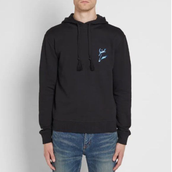 Saint Laurent Paris Saint Laurent Script Cotton Hoodie - S/M, authenticated 🇮🇹 Size US M / EU 48-50 / 2 - 1 Thumbnail