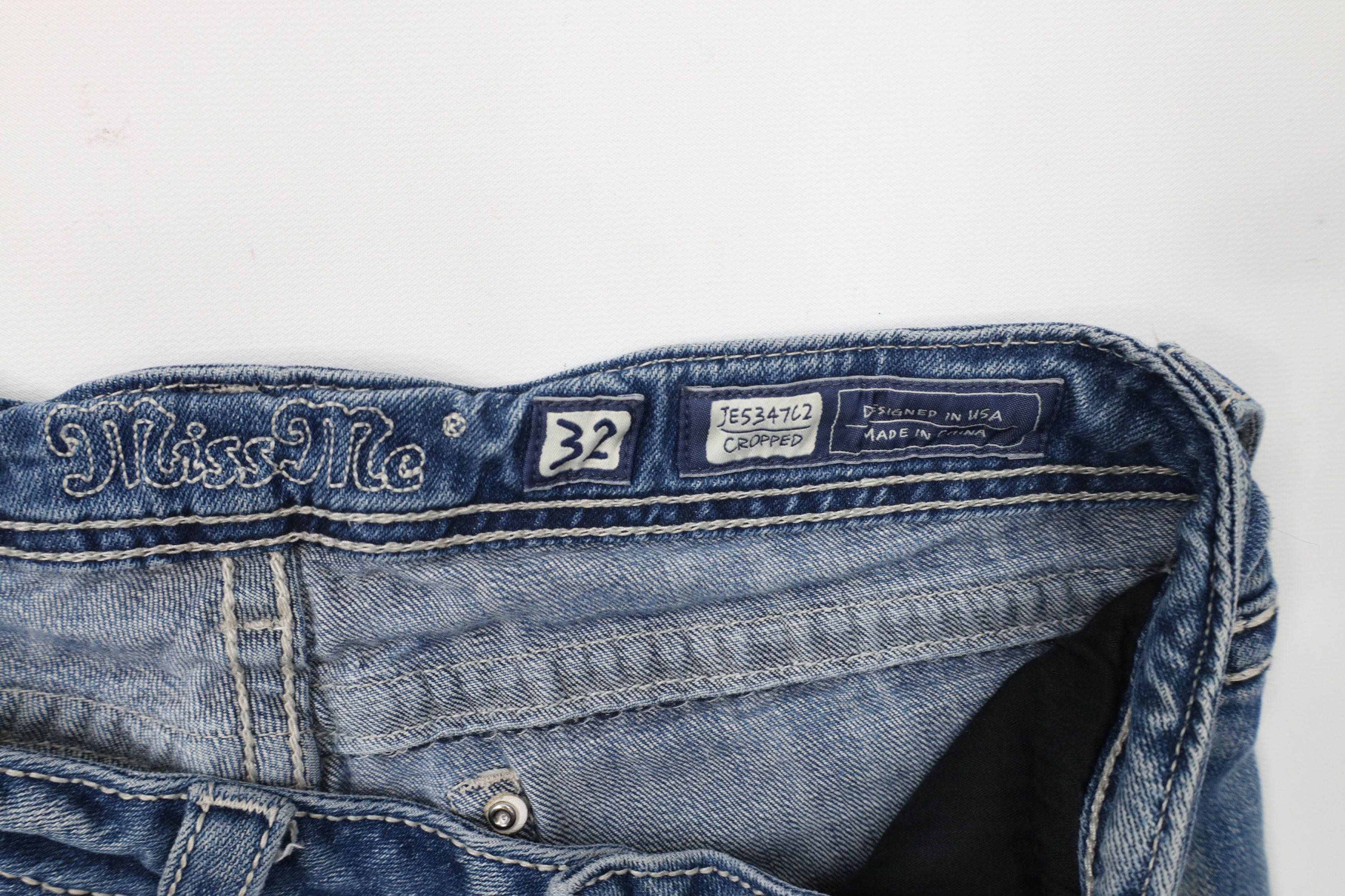 Miss Me × Vintage Miss Me Thick Stitch Fleur de Lis Cropped Stretch Jeans Size 32" / US 10 / IT 46 - 9 Thumbnail