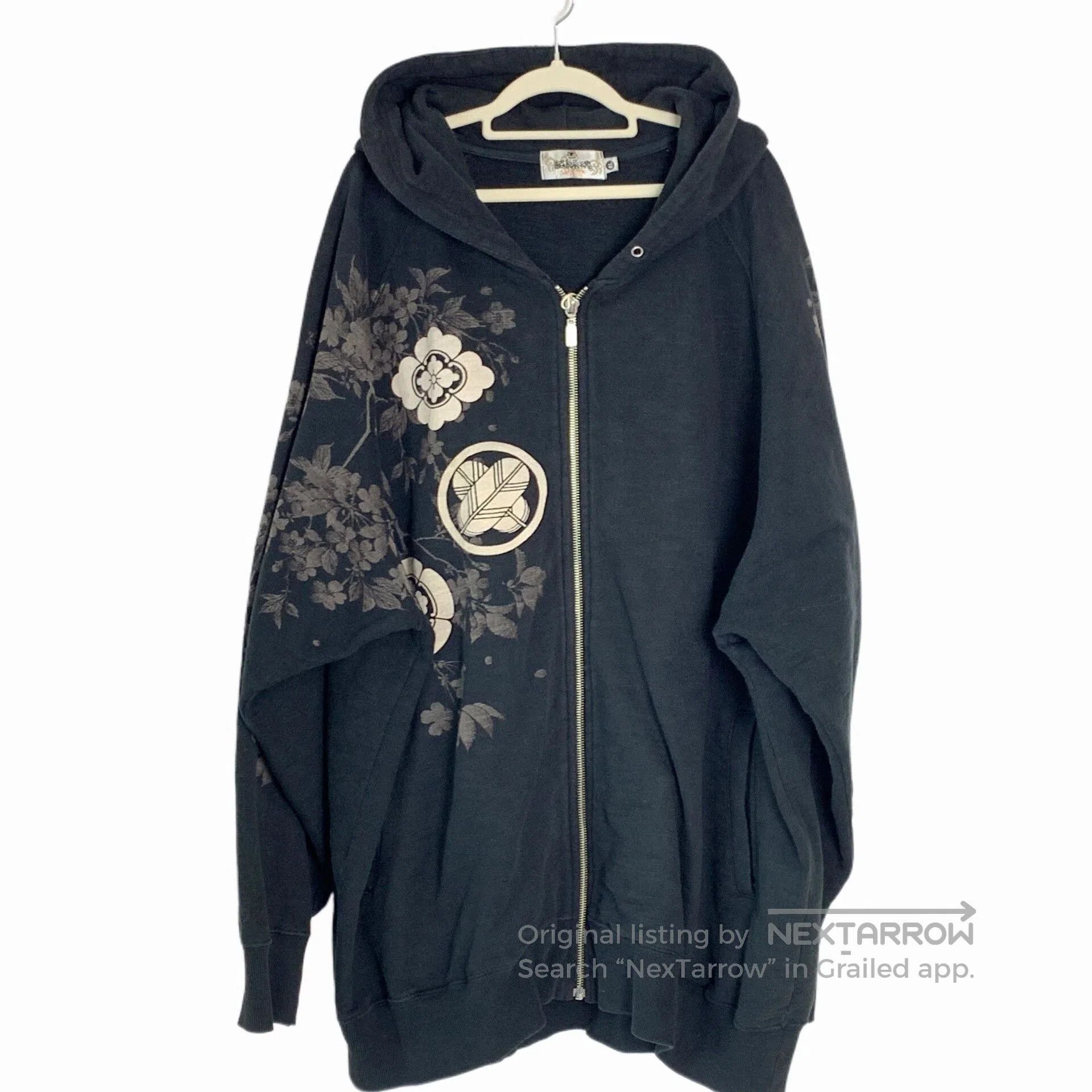 Flying Coffin Floral Embroidered Hoodie with Koi Design. Size US XL / EU 56 / 4 - 1 Thumbnail