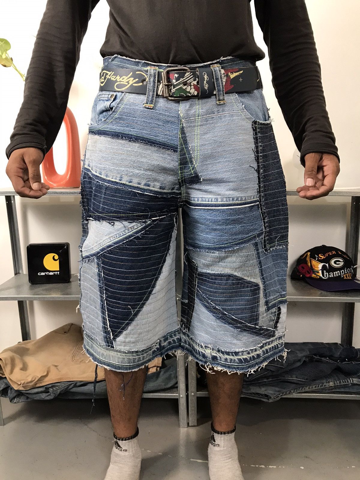 Designer × Vintage Vintage 1of1 upcycle neon scrap jort Size US 32 / EU 48 - 1 Thumbnail