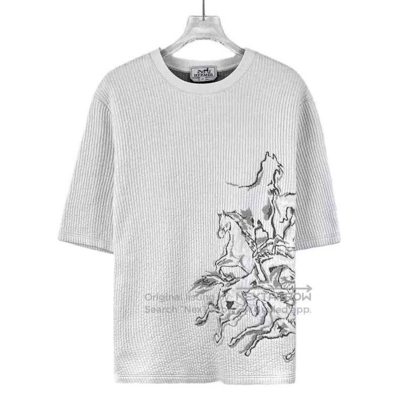 Hermes Hermes White Warthog Embroidered Cotton Long Sleeve Short Size US M / EU 48-50 / 2 - 1 Thumbnail