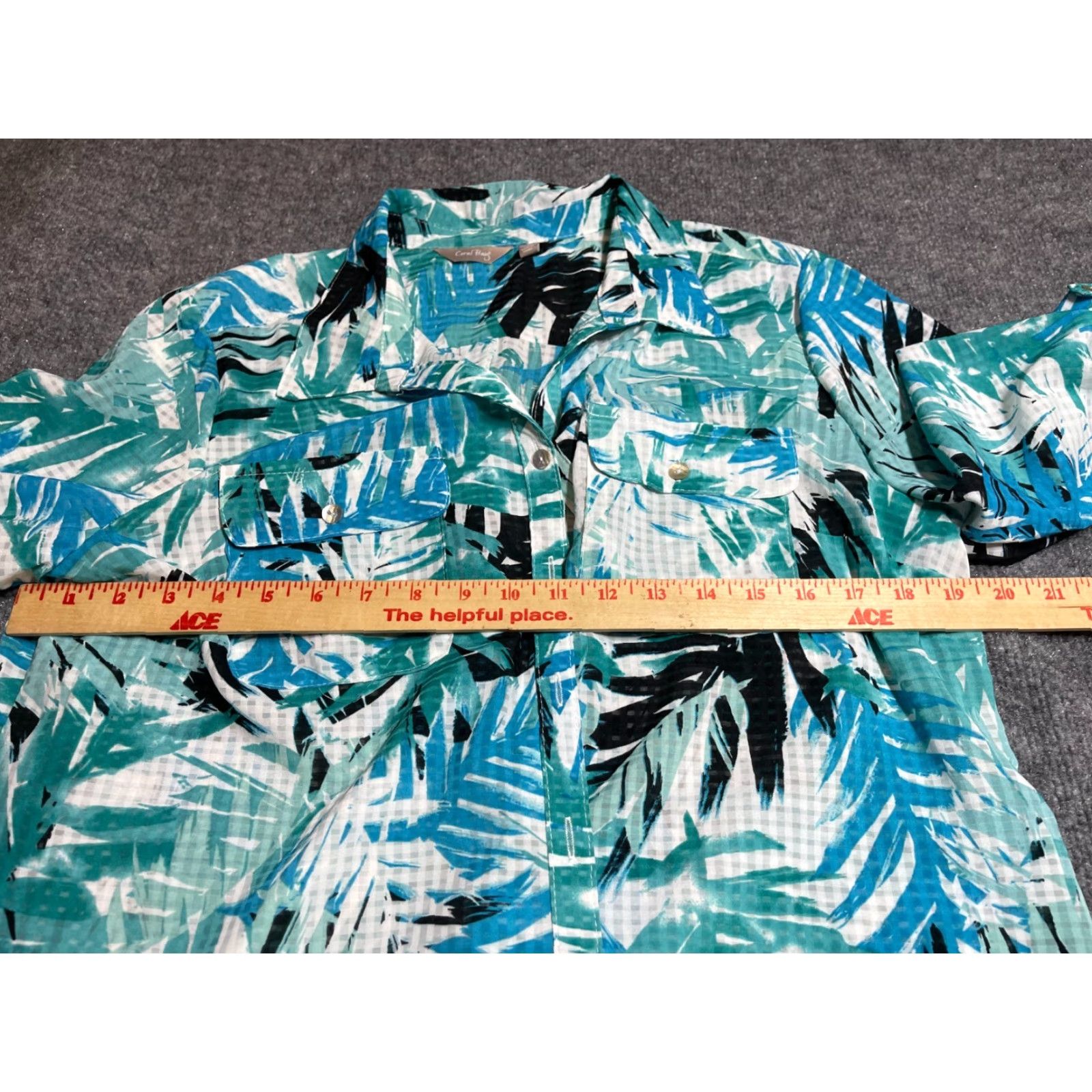 Vintage Coral Bay Top Womens XL Long Sleeve Button-Up Blouse Blue Tropical Floral Shirt Size XL / US 12-14 / IT 48-50 - 3 Thumbnail