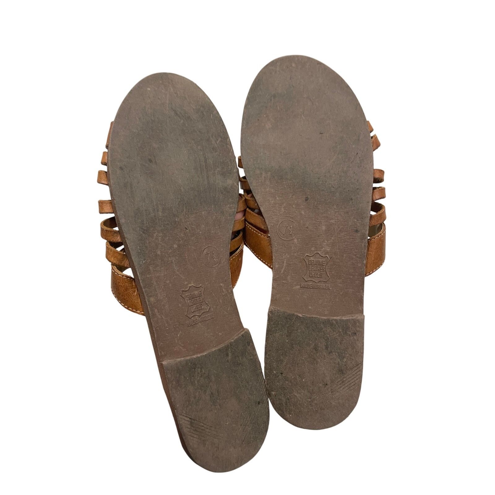 Other Santorini Leather Strappy Tan Neutral 7.5 Sandals Slides EUC Size US 7.5 / IT 37.5 - 4 Thumbnail